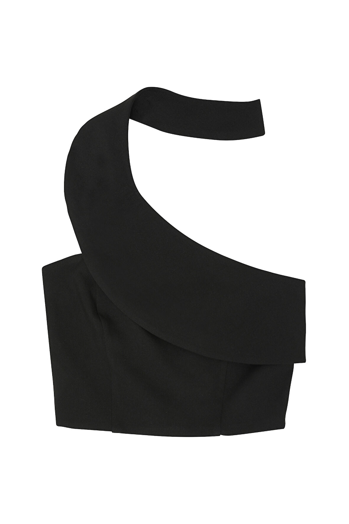 Boyun Detaylı Crop Bluz Siyah