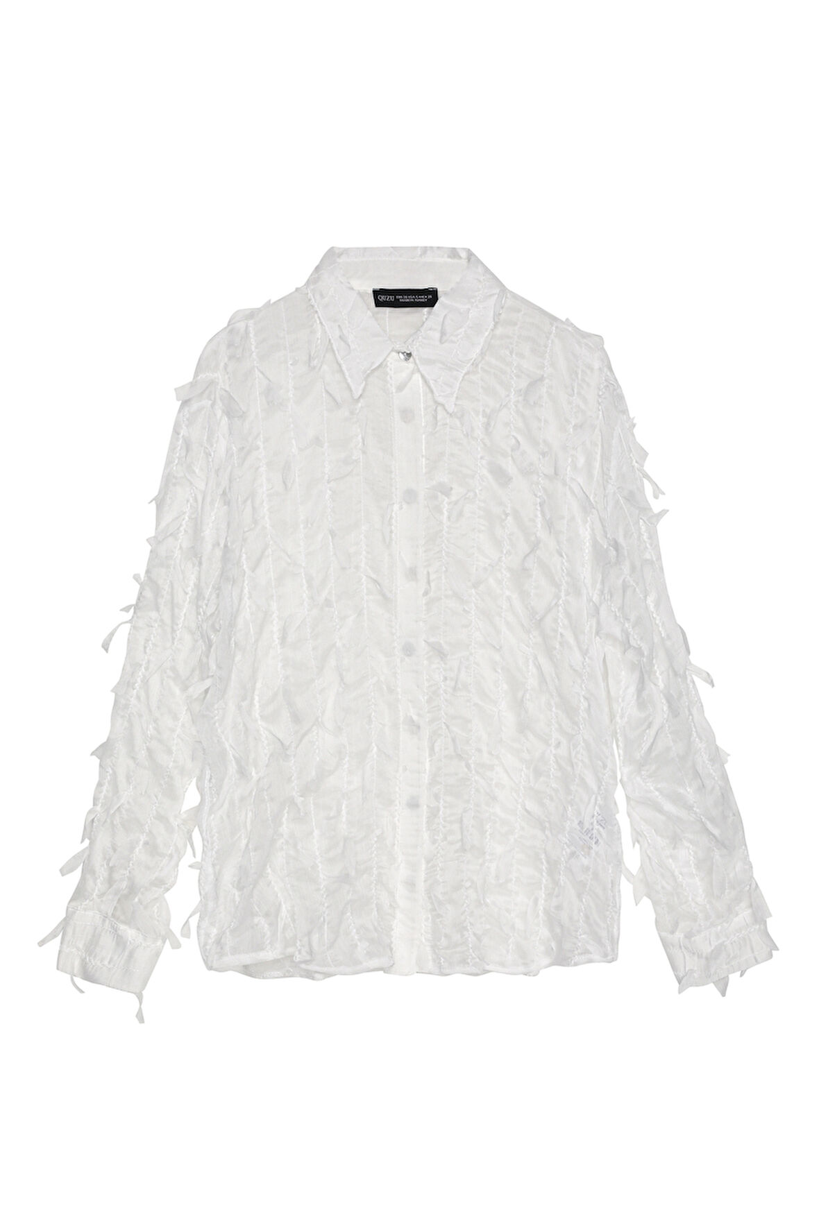 Tüy Detaylı Şifon Gömlek Beyaz