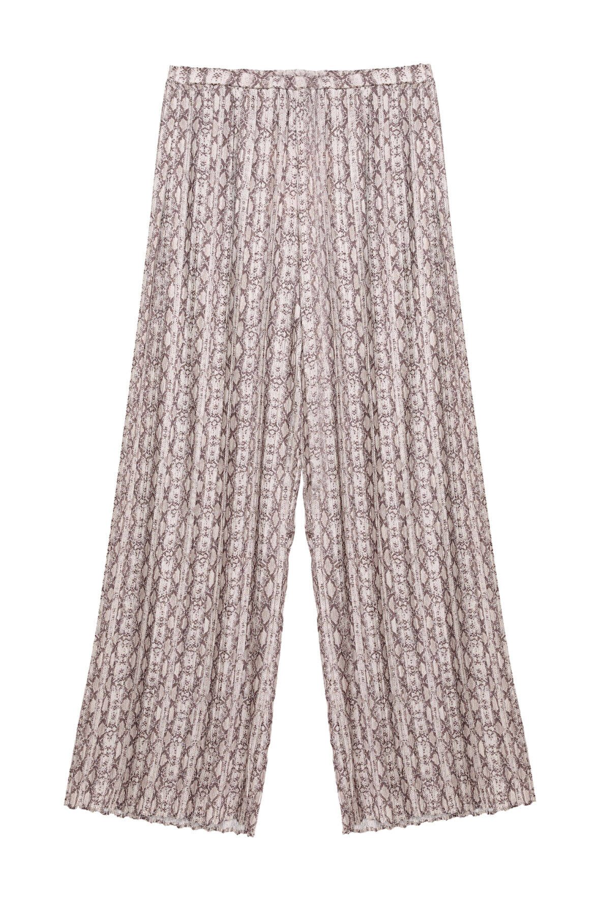 Piliseli Desenli Yüksek Bel Pantolon Bej