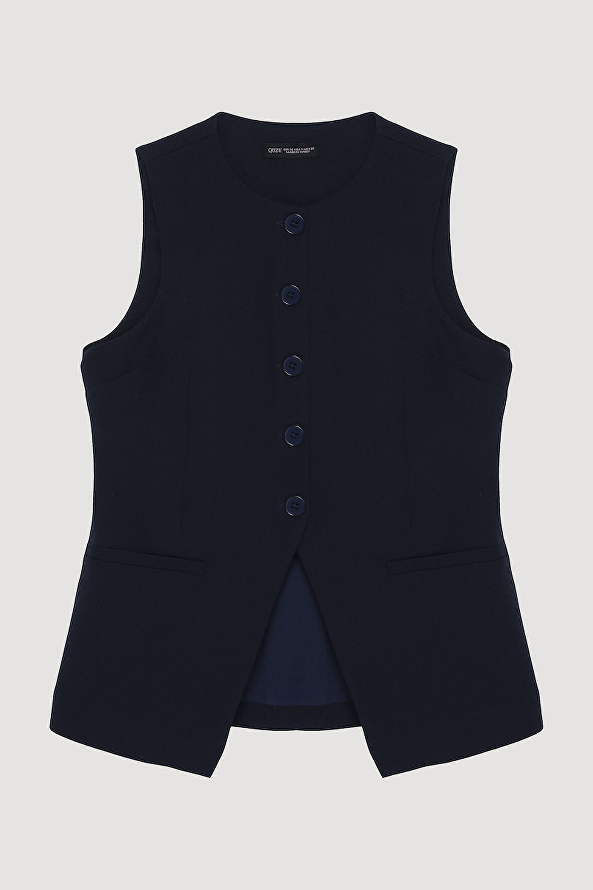 Düğmeli V Kesim Kolsuz Yelek Lacivert