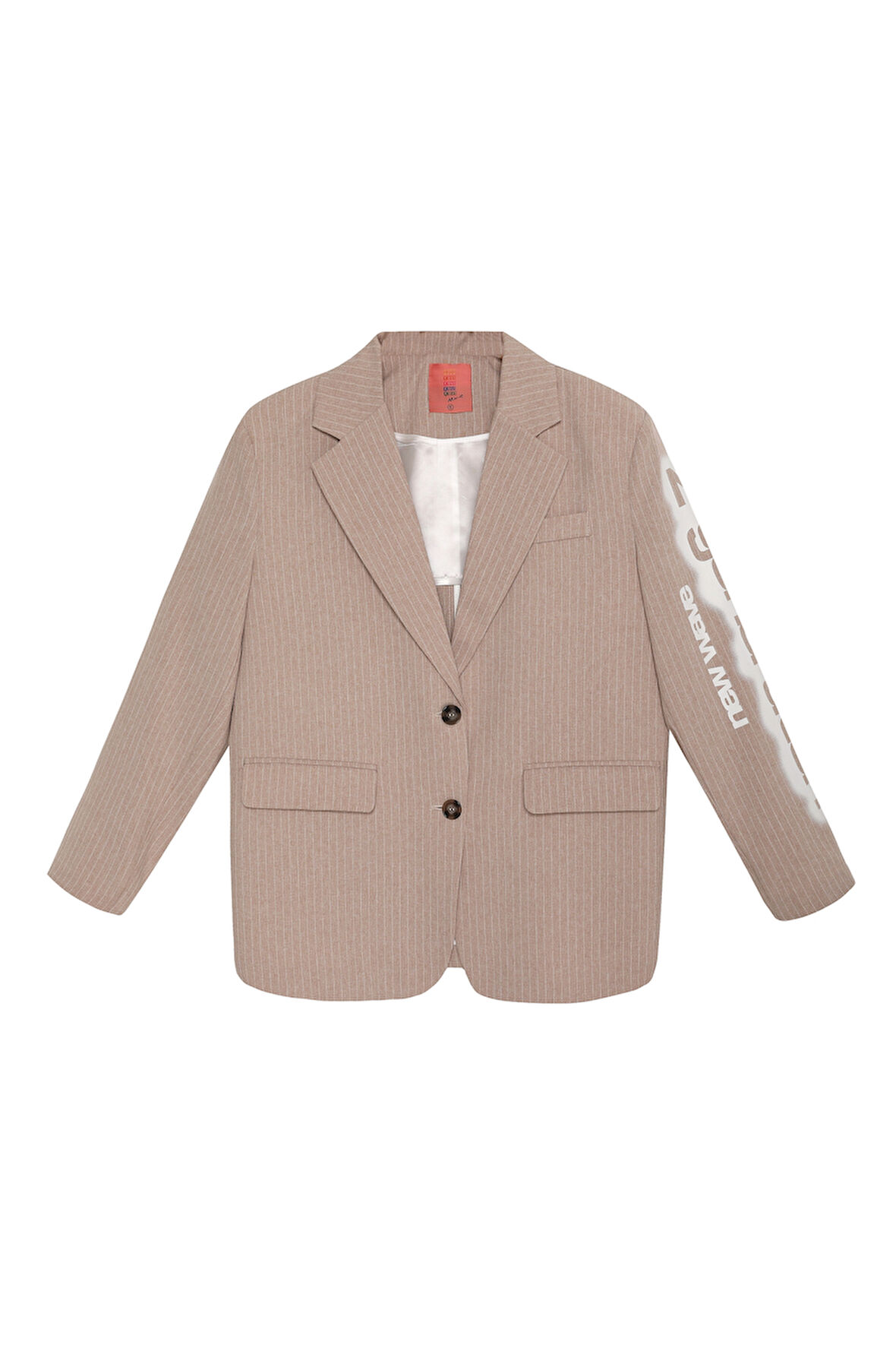 Kolu Baskılı İnce Çizgili Blazer Ceket Bej