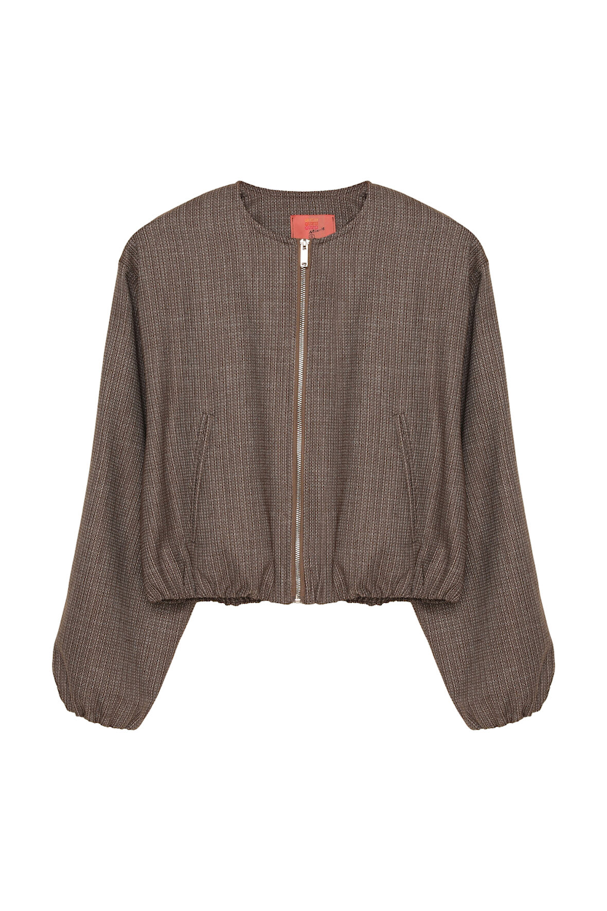 Kırçıl Detaylı Fermuarlı Bomber Ceket Kahverengi