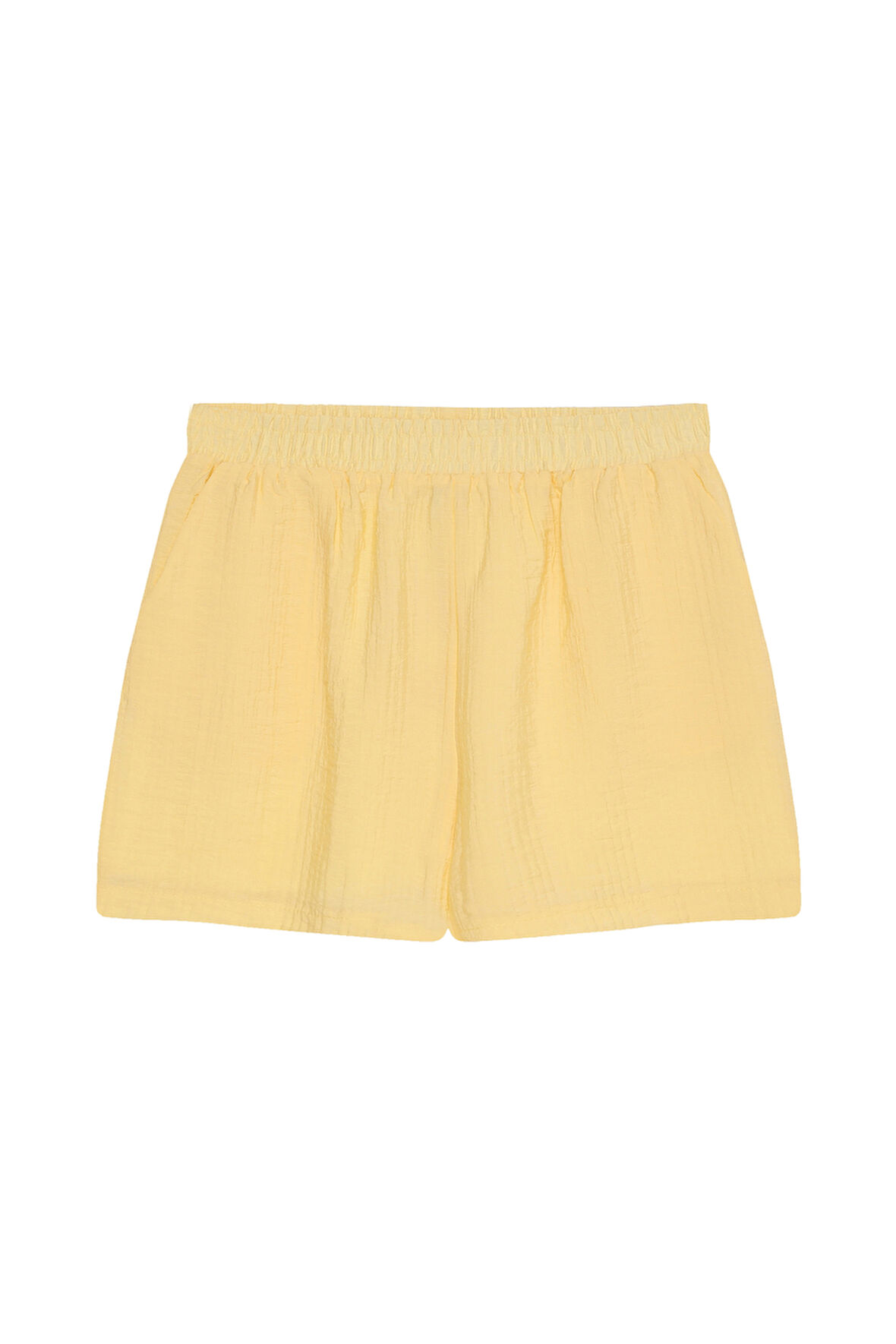 Beli Lastikli Dokulu Mini Şort Sarı