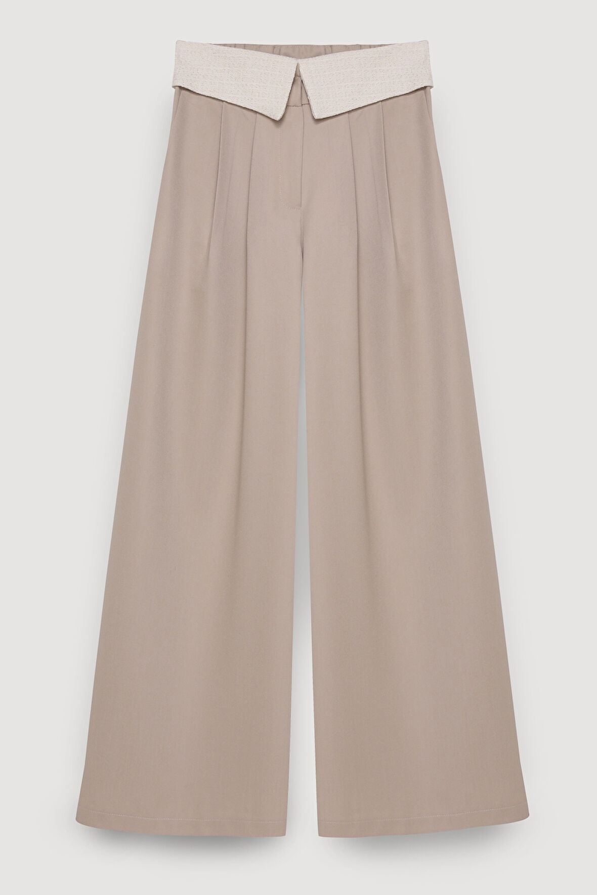 Beli Match Detaylı Bol Paça Pantolon Bej