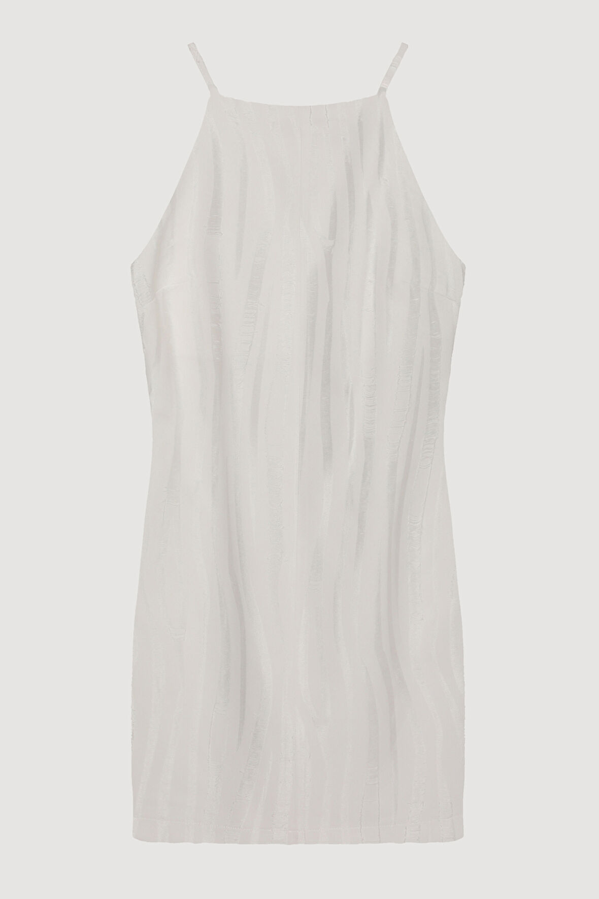 Halter Yaka Dokulu Mini Elbise Ekru