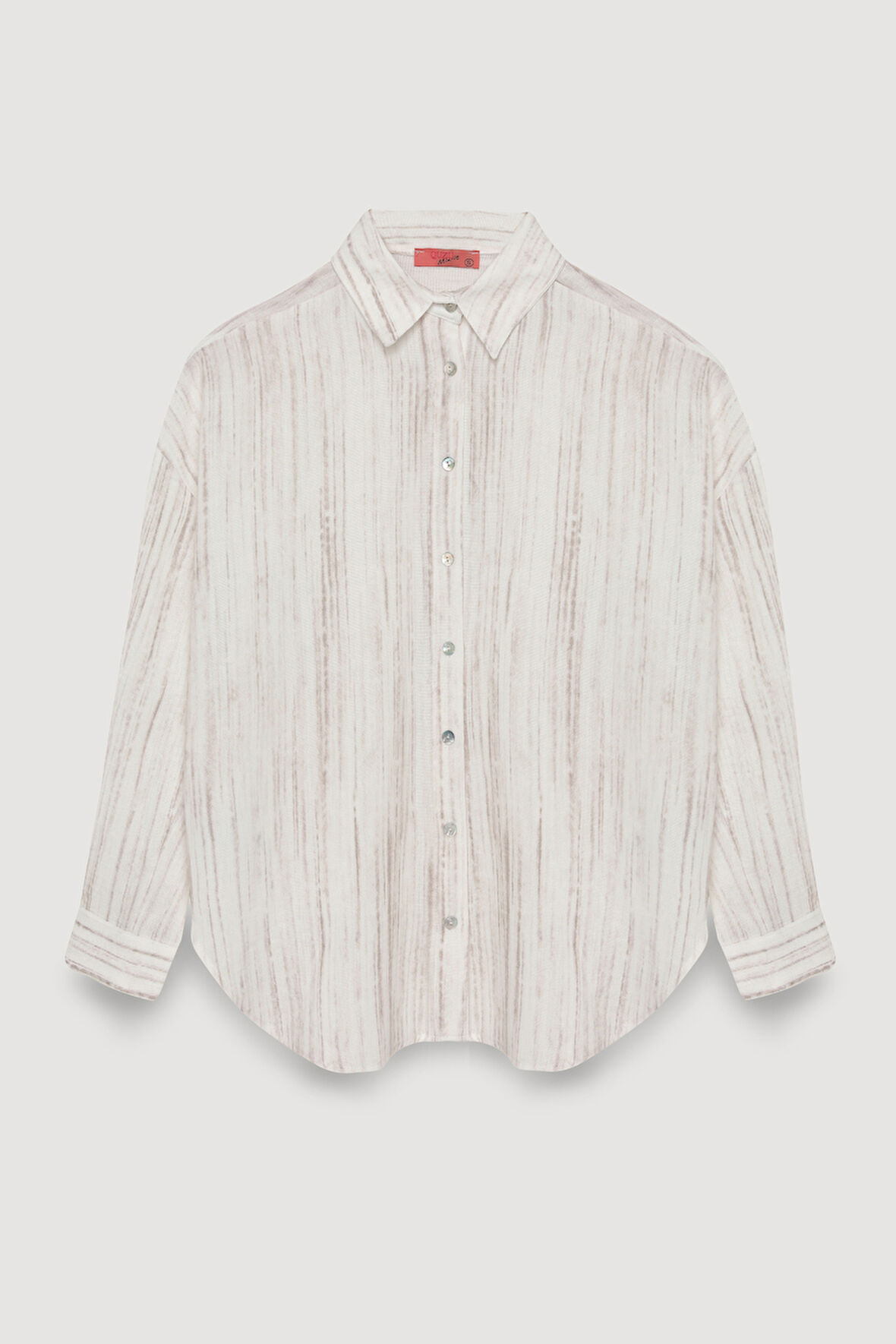 Dokulu Düğmeli Geniş Gömlek Taş