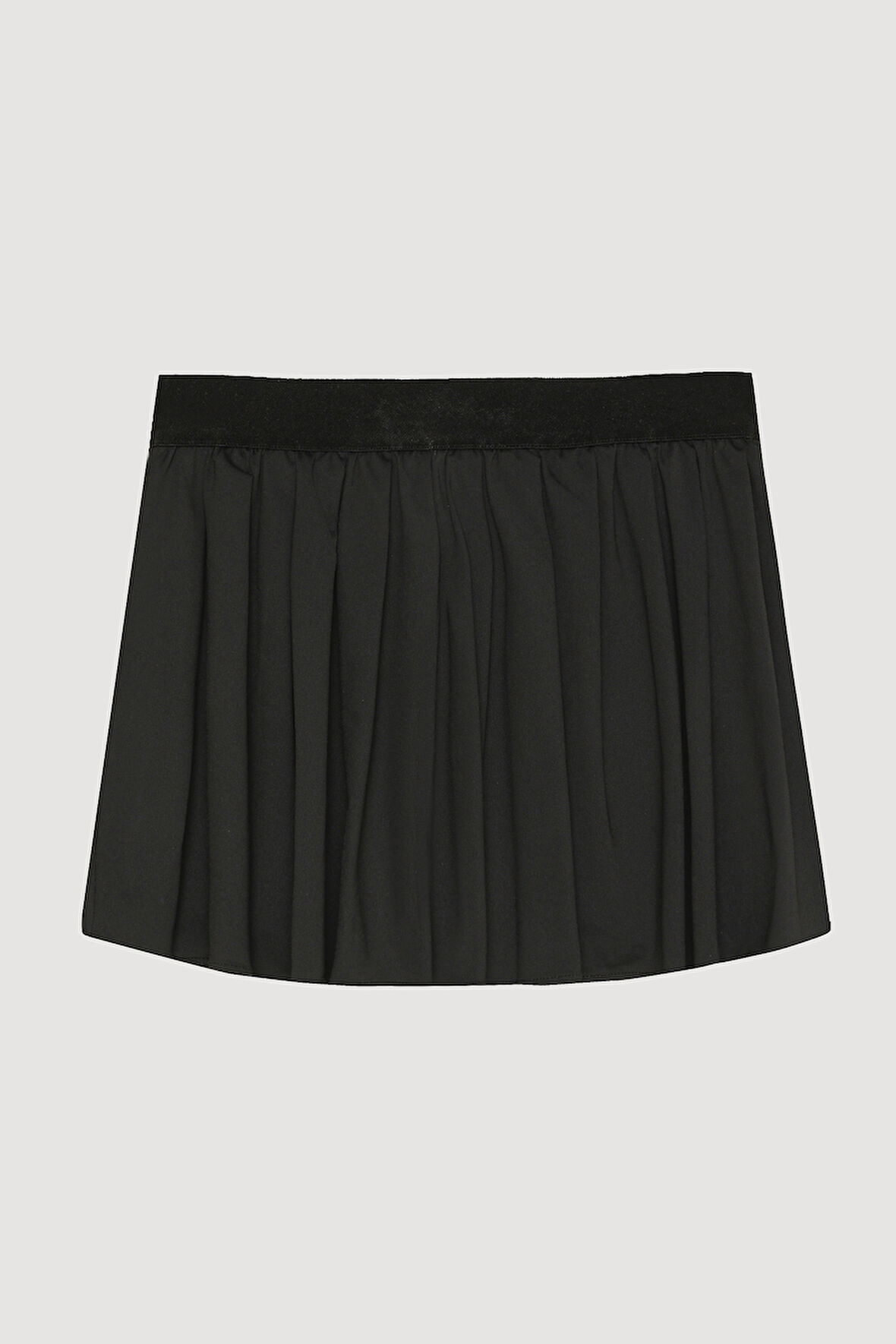 İçi Şortlu Beli Lastikli Pileli Mini Etek Siyah