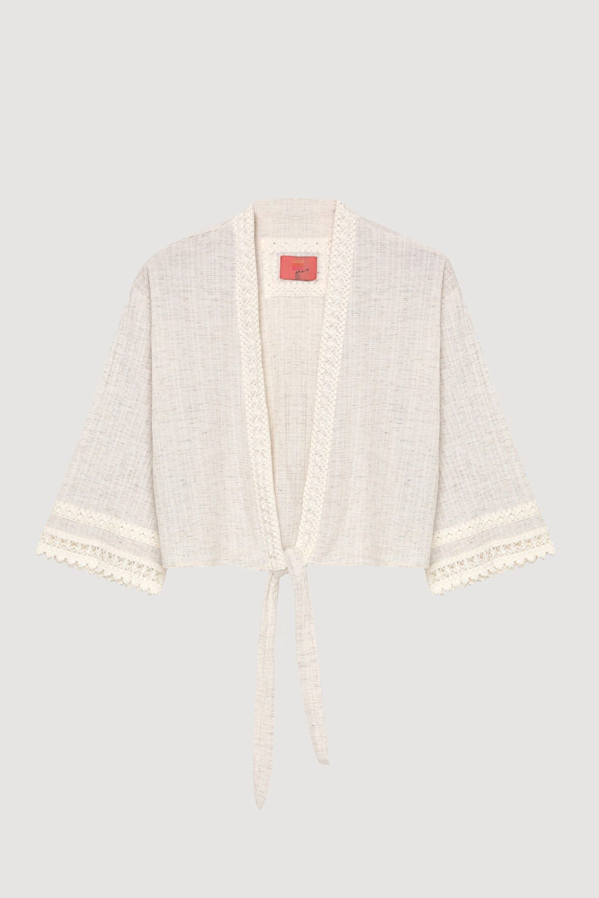 Şerit Dantelli Bağlamalı Kimono Naturel