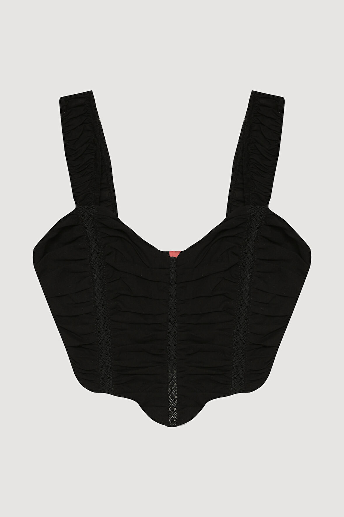 Dantel Detaylı Drapeli Crop Bluz Siyah