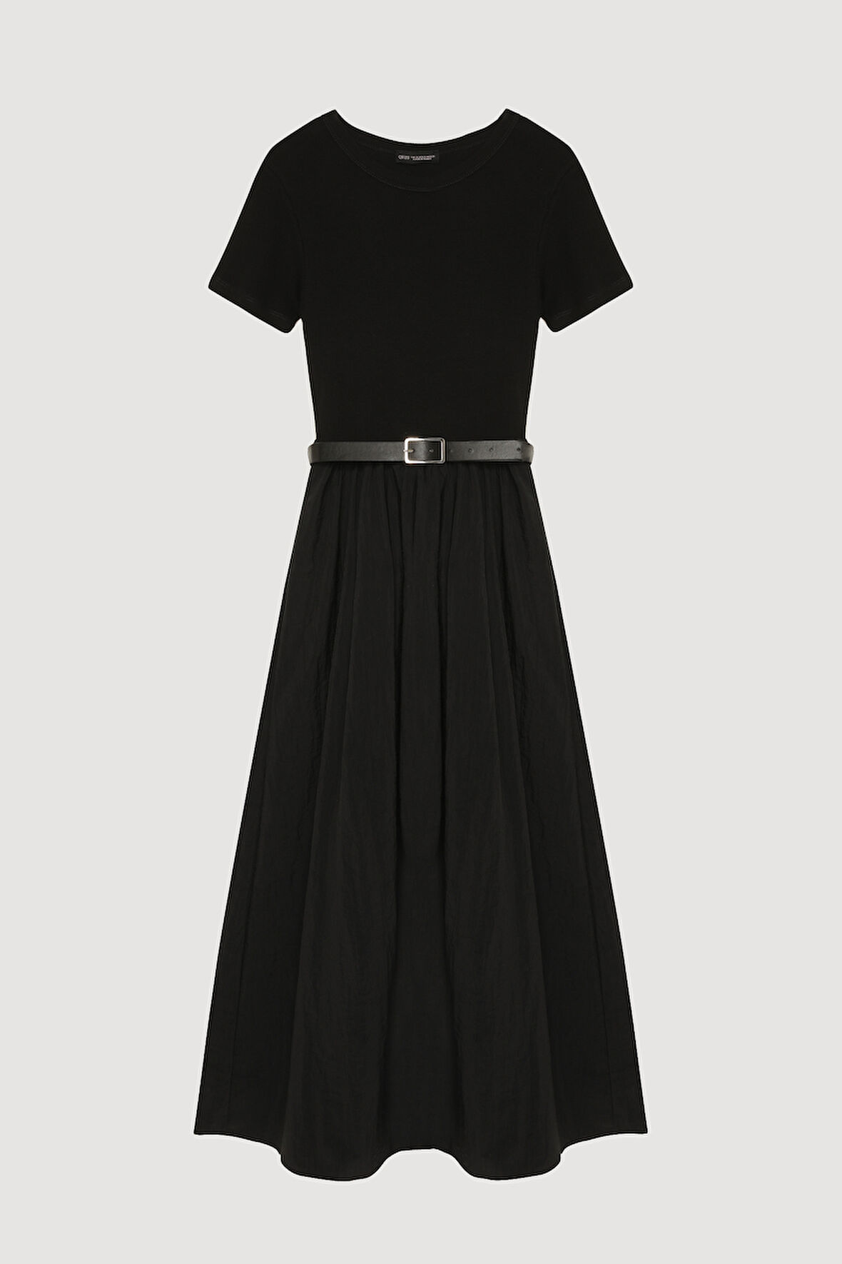 Beli Kemerli Basic Midi Elbise Siyah