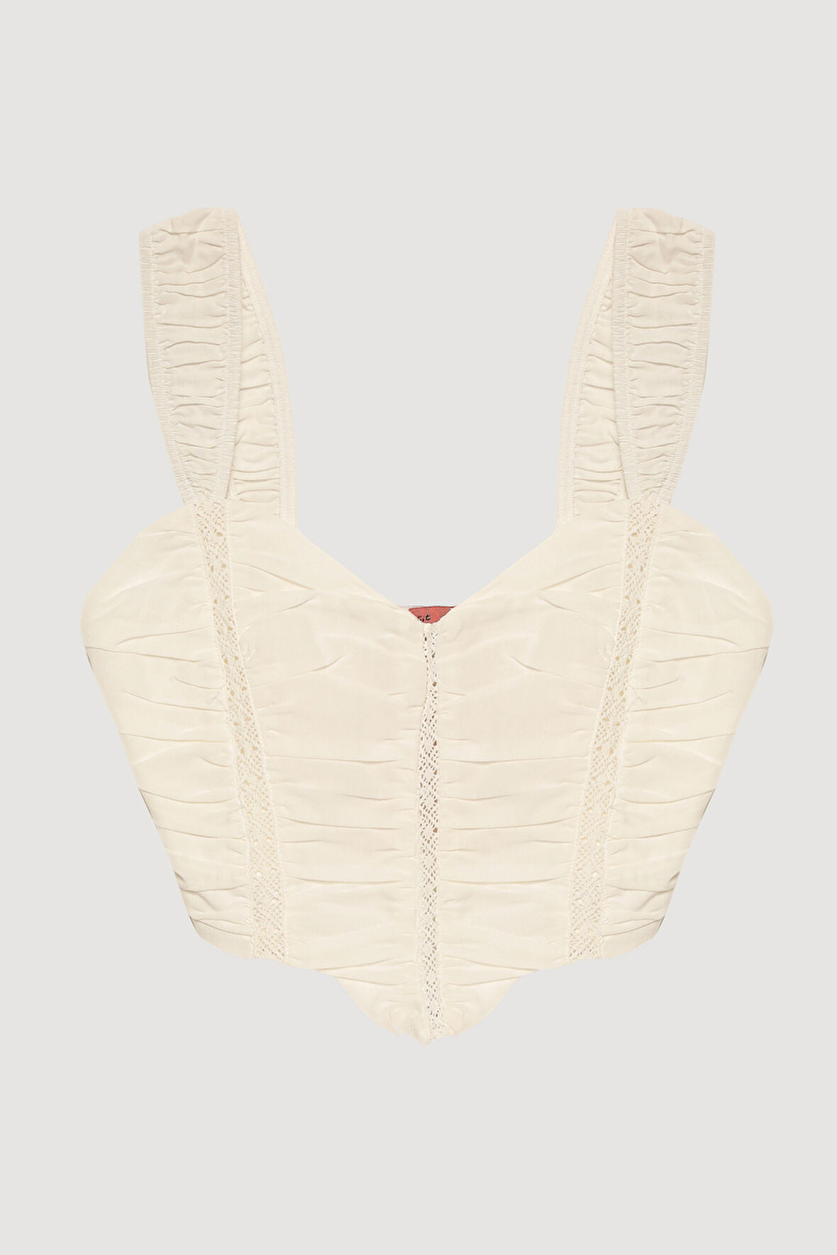 Dantel Detaylı Drapeli Crop Bluz Ekru