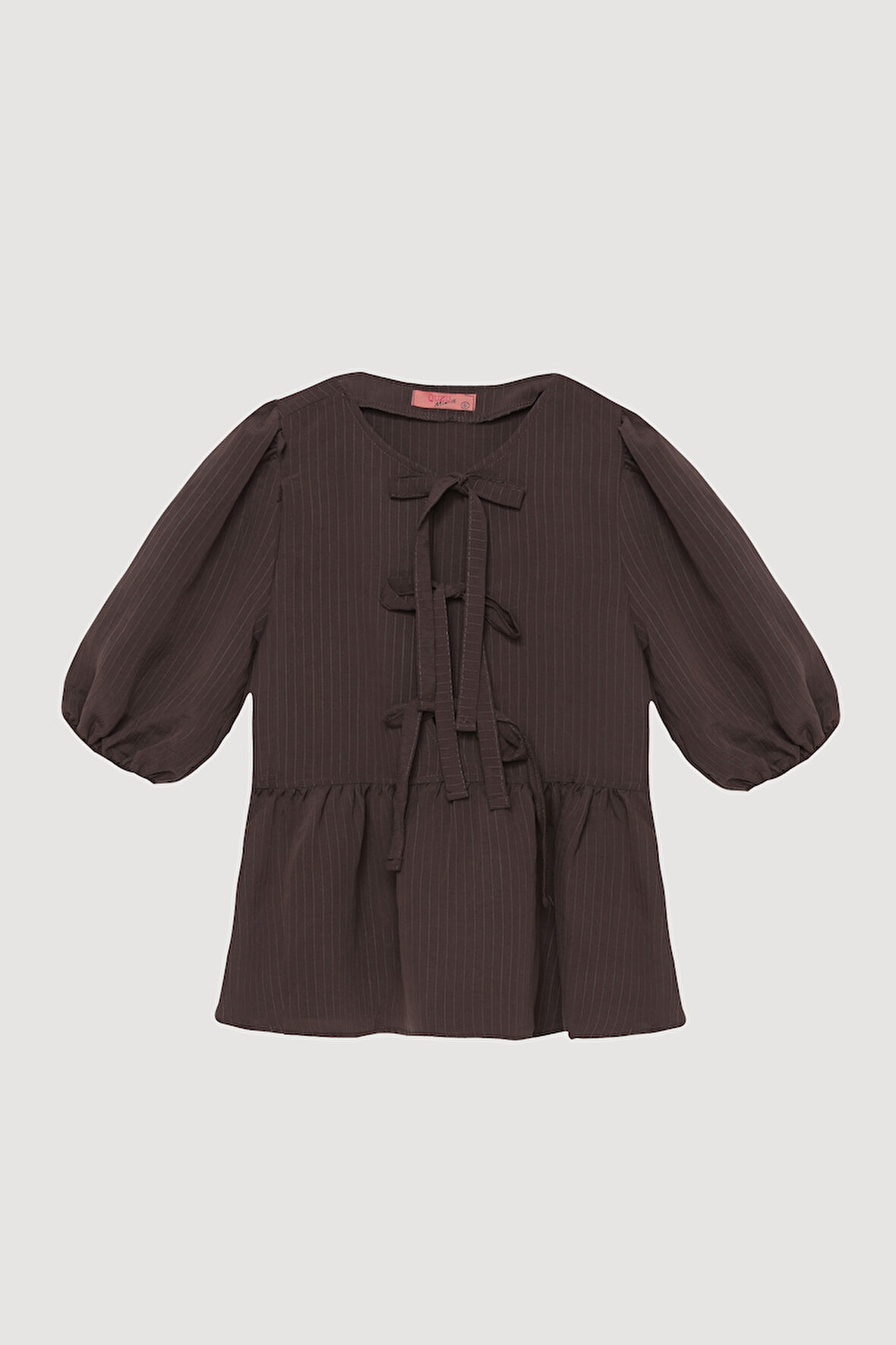 Fiyonk Bağlamalı Balon Kol Bluz Kahverengi