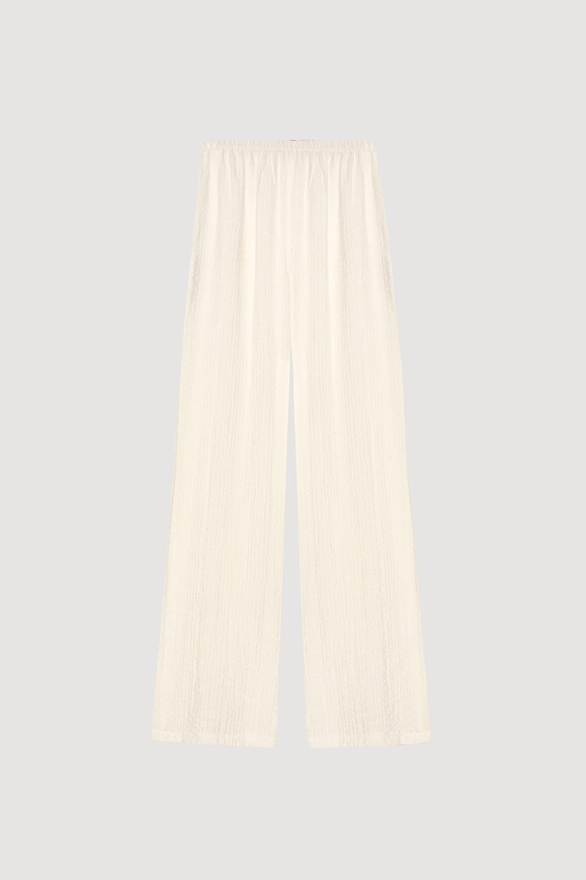Gofre Kumaş Geniş Paça Pantolon Ekru
