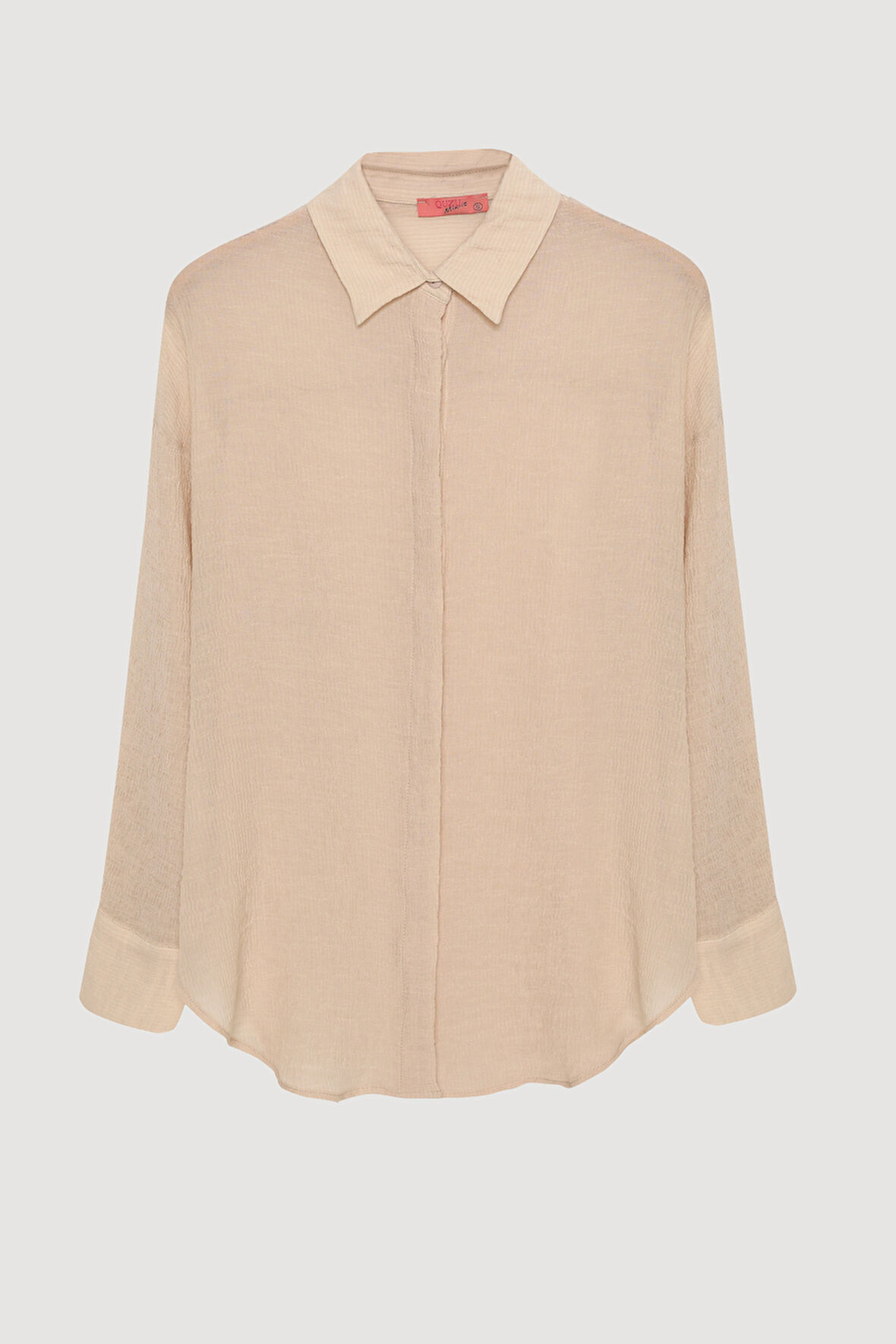 Düğmeli Oversize Dokulu Gömlek Taş