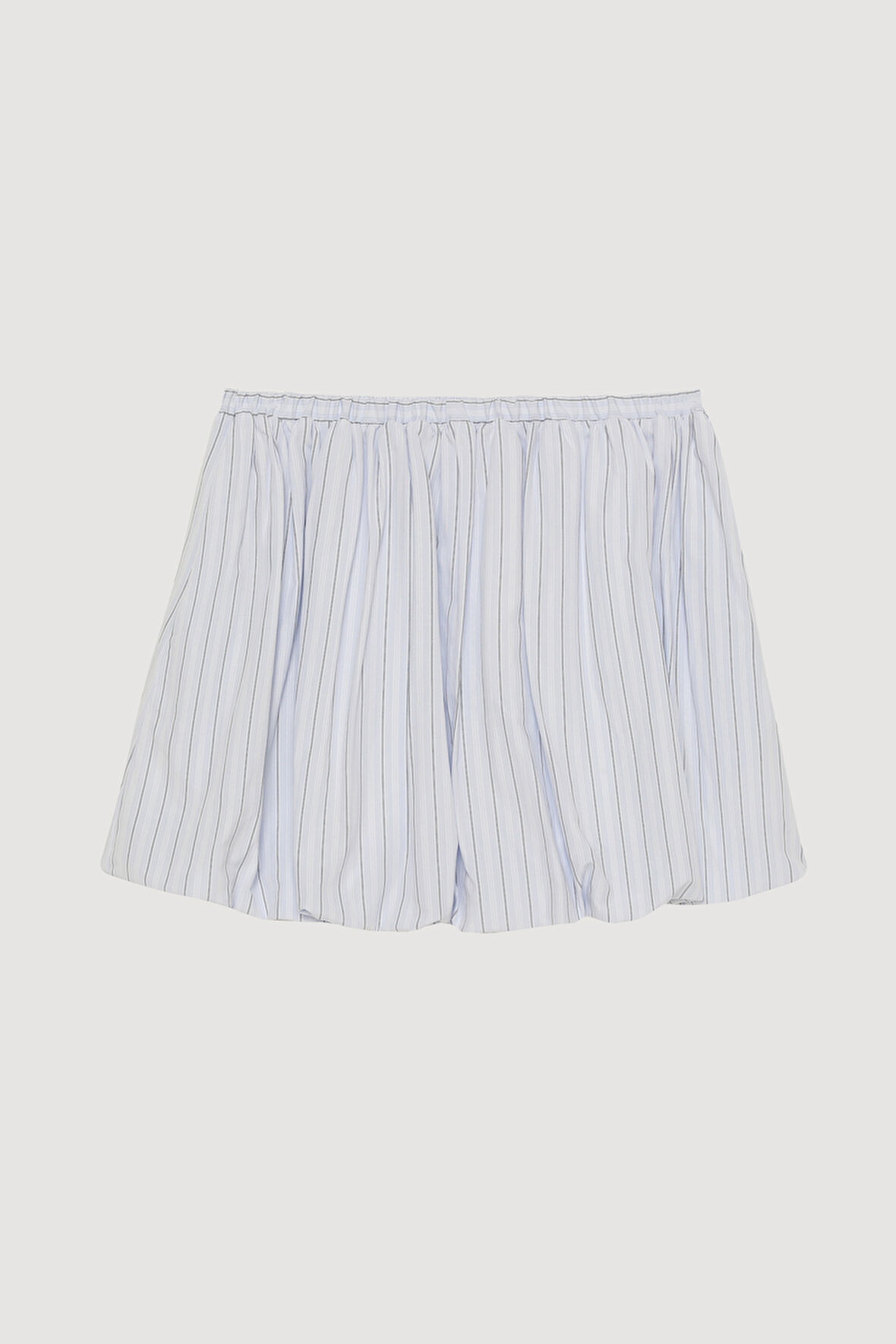 İnce Çizgili Balon Mini Etek Mavi