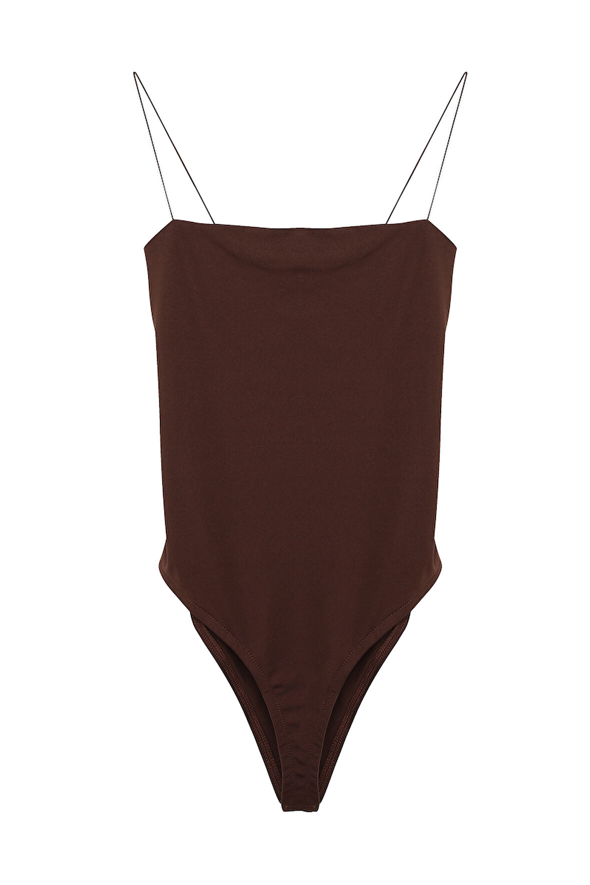 Çıtçıtlı İnce Askılı Bodysuit Koyu Kahve