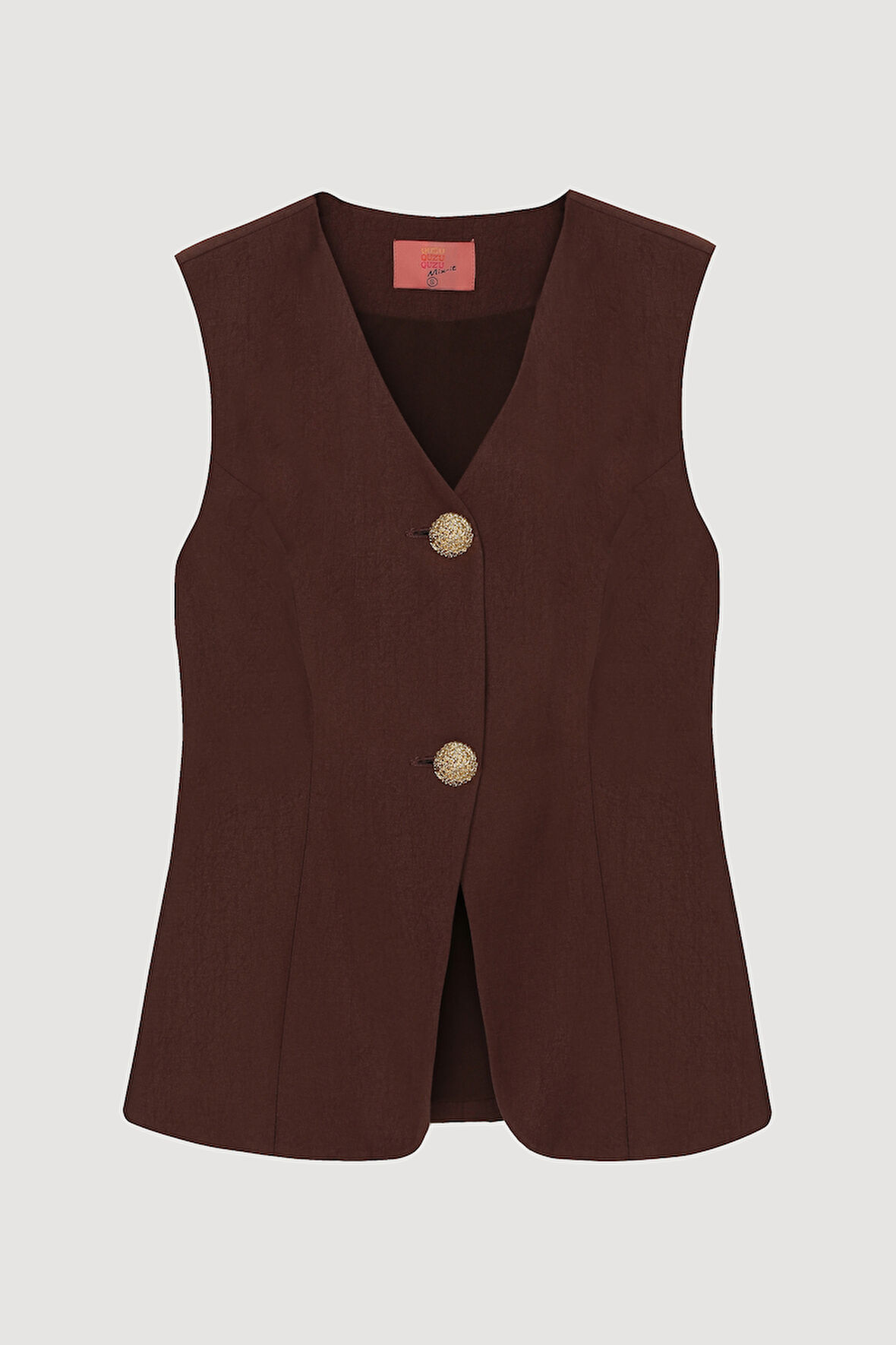 Çift Düğmeli V Yaka Yelek Ceket Kahverengi