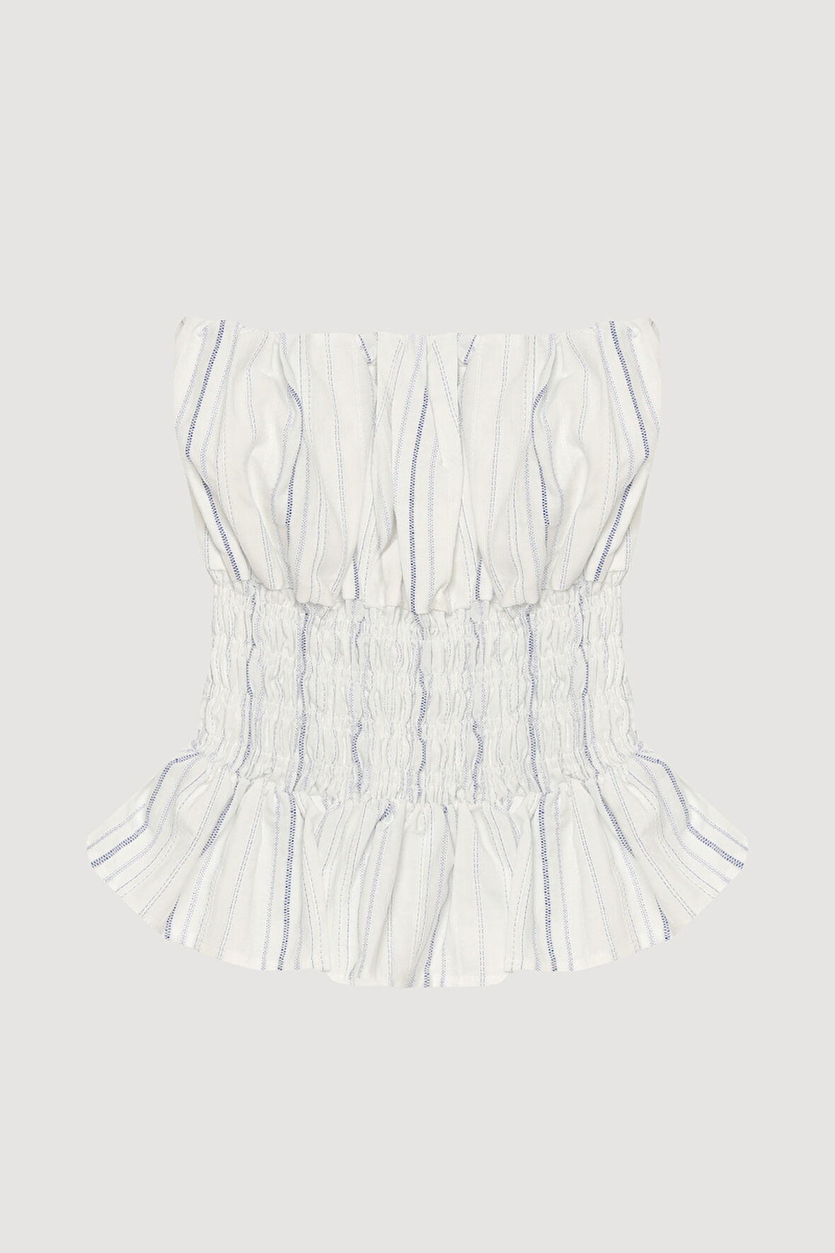 Gipe Detaylı Fırfırlı Straplez Bluz Ekru