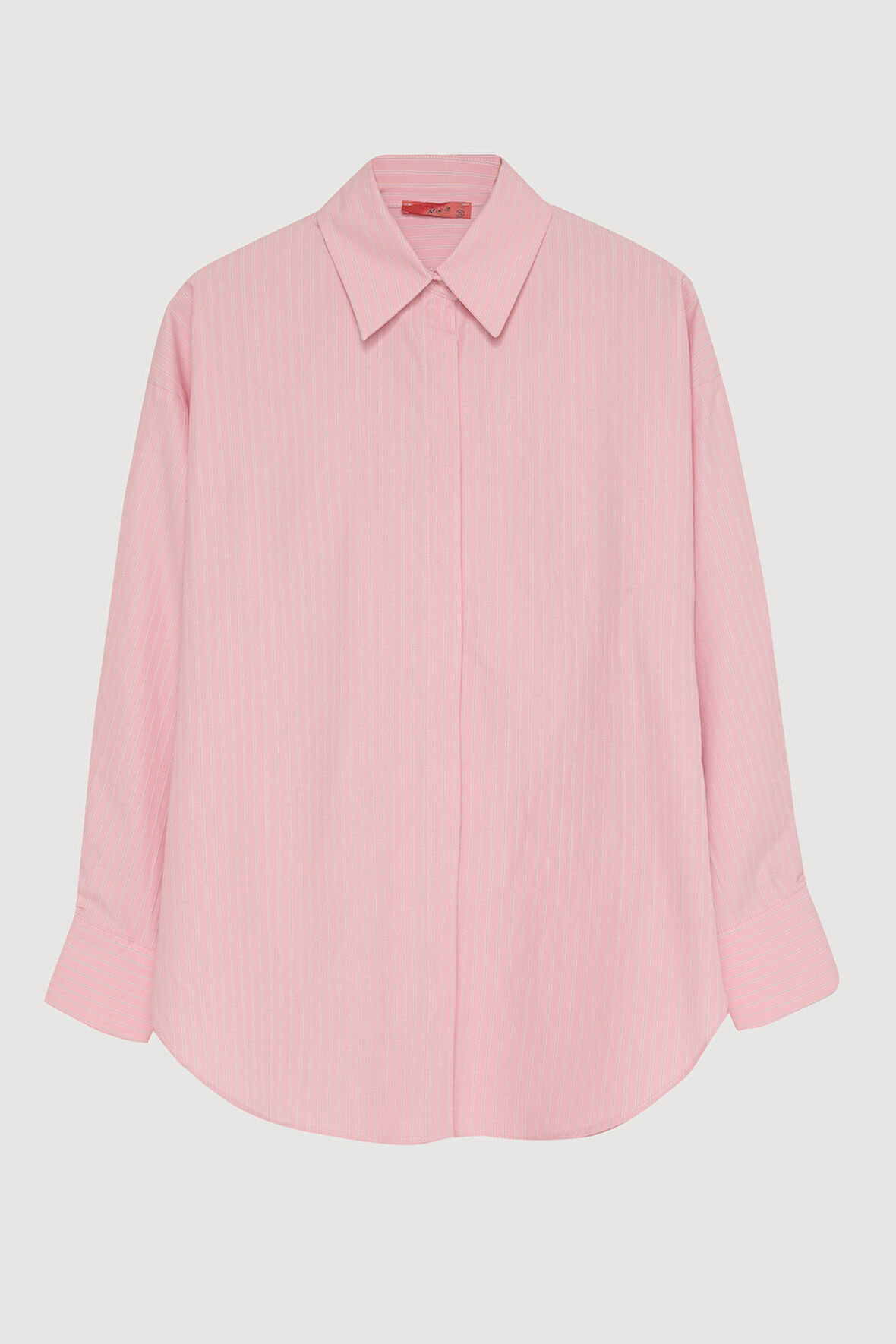 İnce Çizgili Oversize Gömlek Pembe