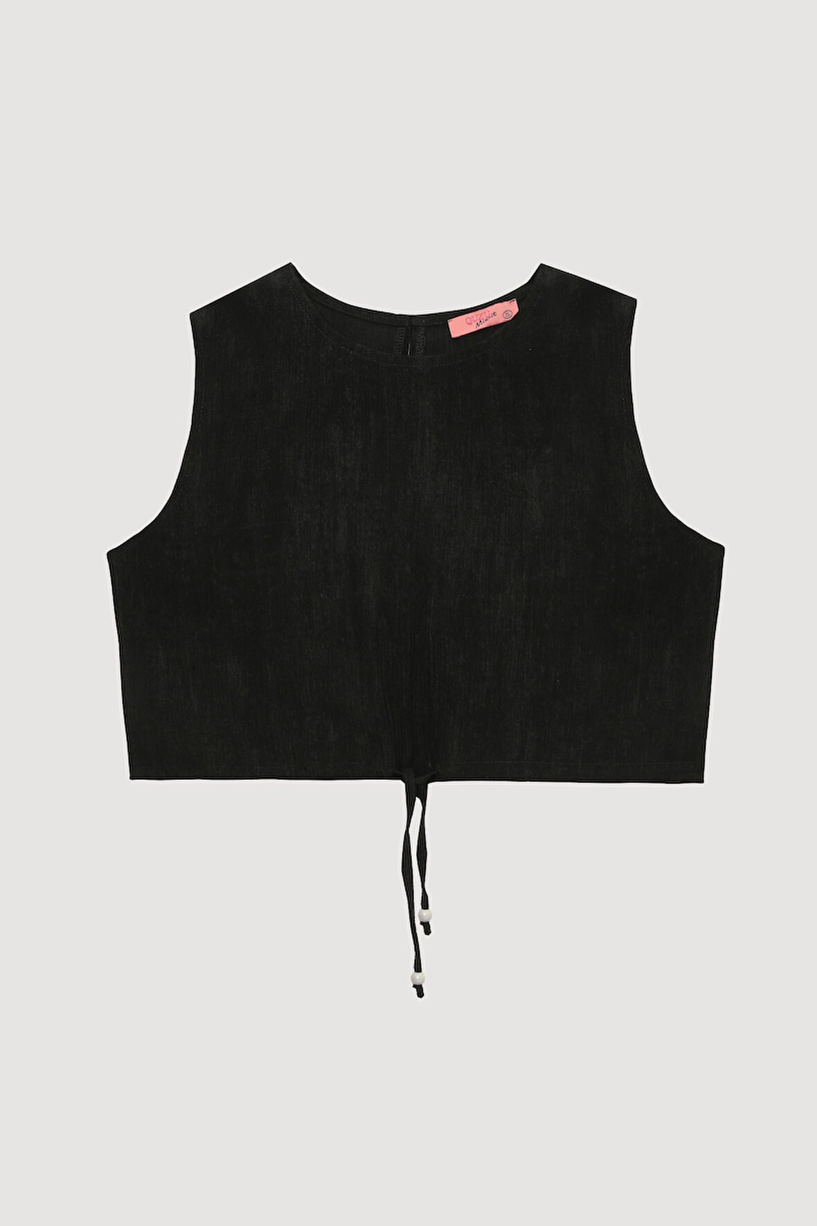 Büzgü Detaylı Bağcıklı Kolsuz Bluz Siyah