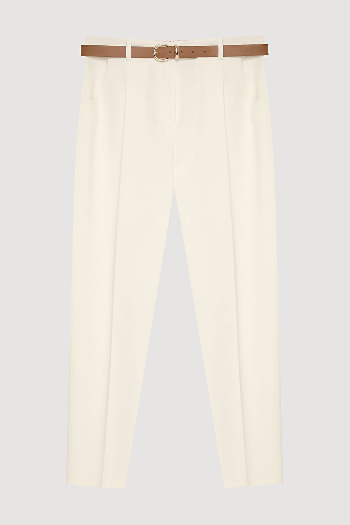 Kemer Aksesuarlı Pensli Pantolon Ekru