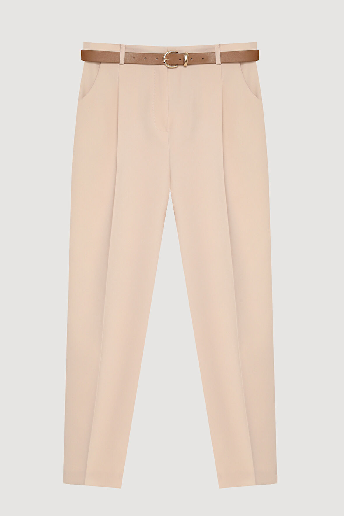 Kemer Aksesuarlı Pensli Pantolon Bej