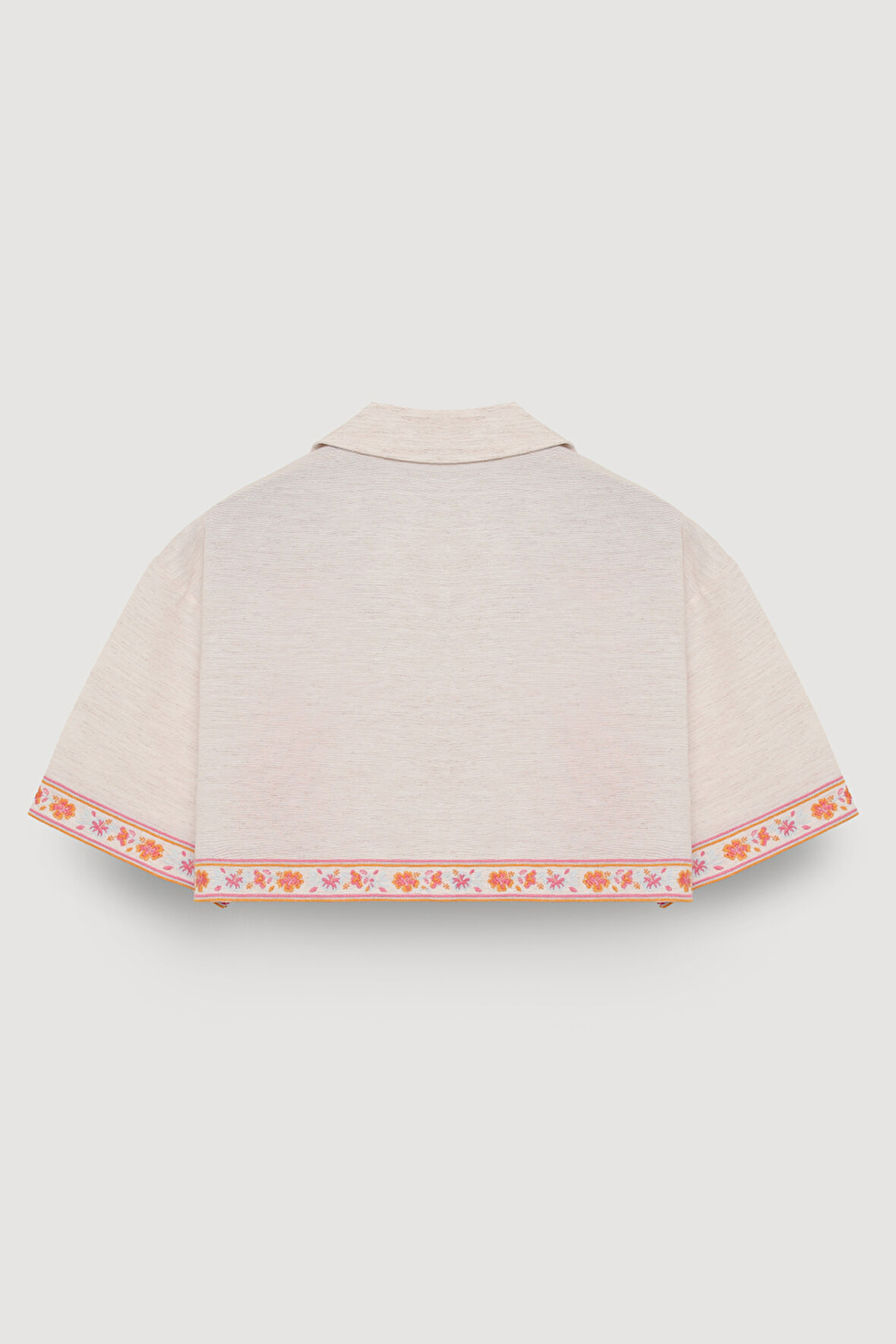 Çita Figürlü Çiçek Nakışlı Keten Crop Gömlek Naturel