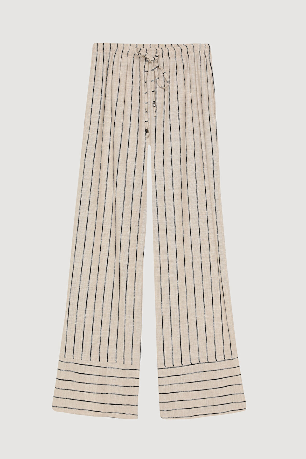 Çizgi Desenli Bilek Detaylı Palazzo Pantolon Naturel
