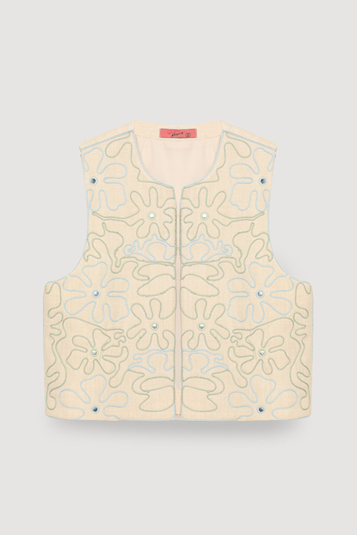 Taş Detaylı Nakışlı Yelek Naturel