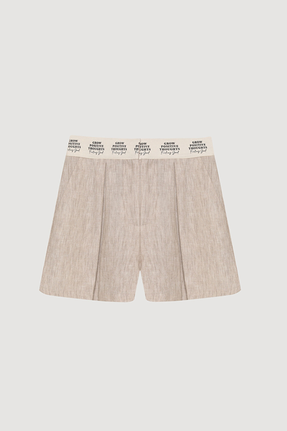 Beli Yazı Detaylı Pileli Mini Şort Naturel