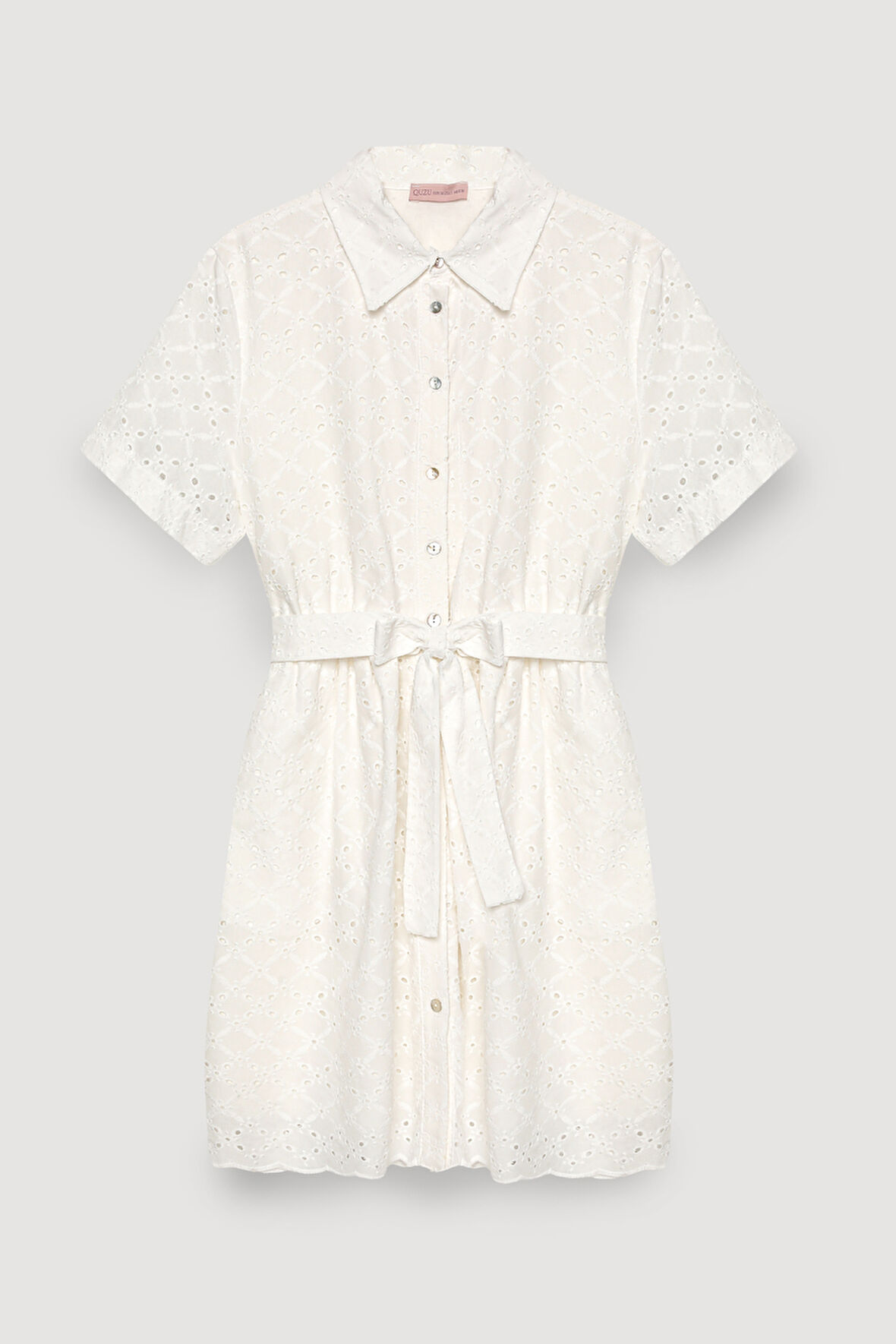 Fisto Detaylı Bağlamalı Mini Elbise Ekru