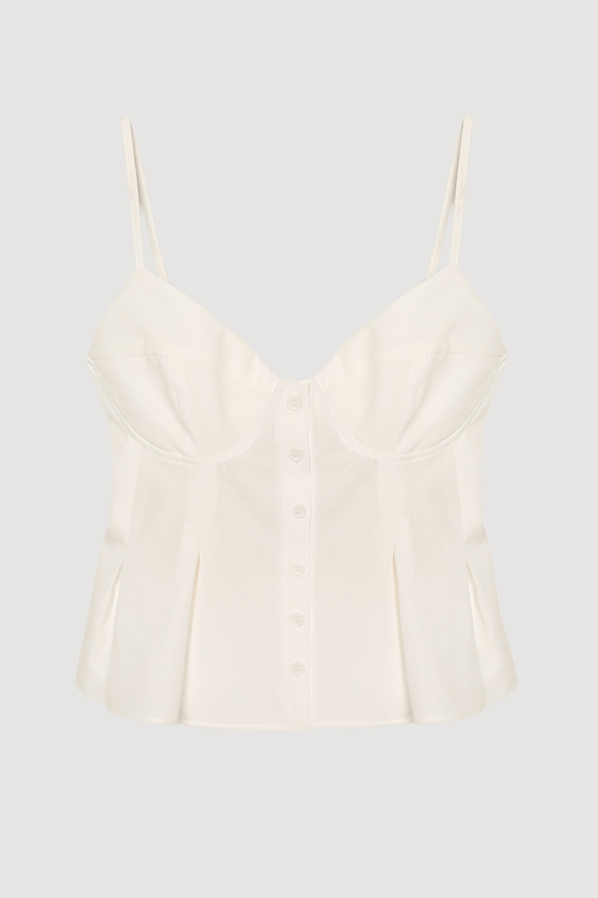 Pile Detaylı Düğmeli İnce Askılı Bluz Ekru
