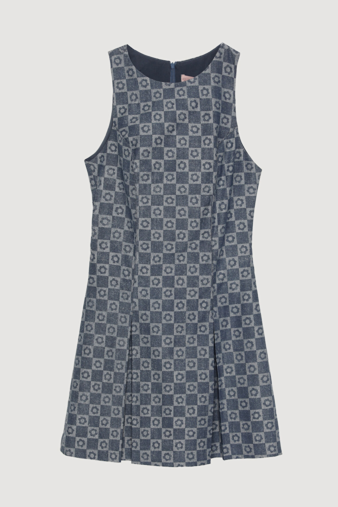 Dama Desenli Halter Yaka Mini Elbise İndigo