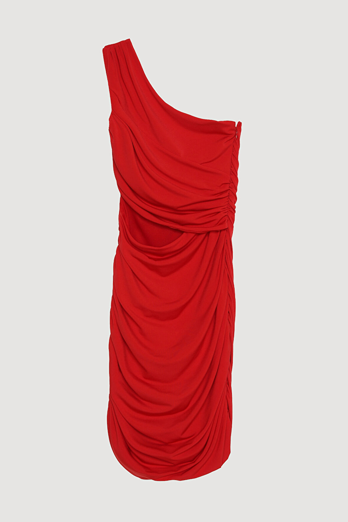 Drape Detaylı Tek Omuz Cut Out Mini Elbise Kırmızı