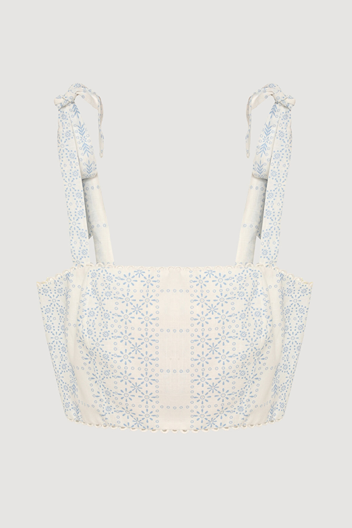 Fiyonk Bağlama Askılı Kare Yaka Bluz Ekru