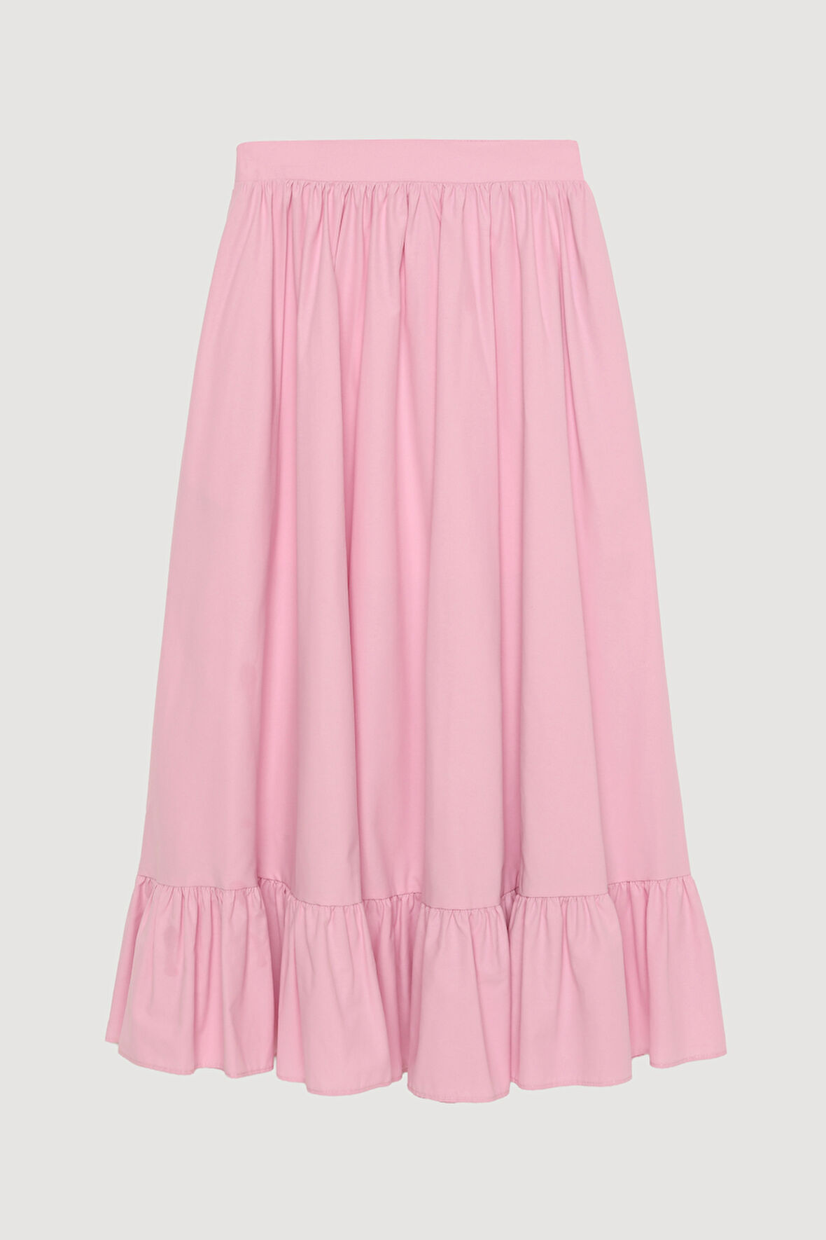 Pile Detaylı Yırtmaçlı Midi Boy Etek Pembe