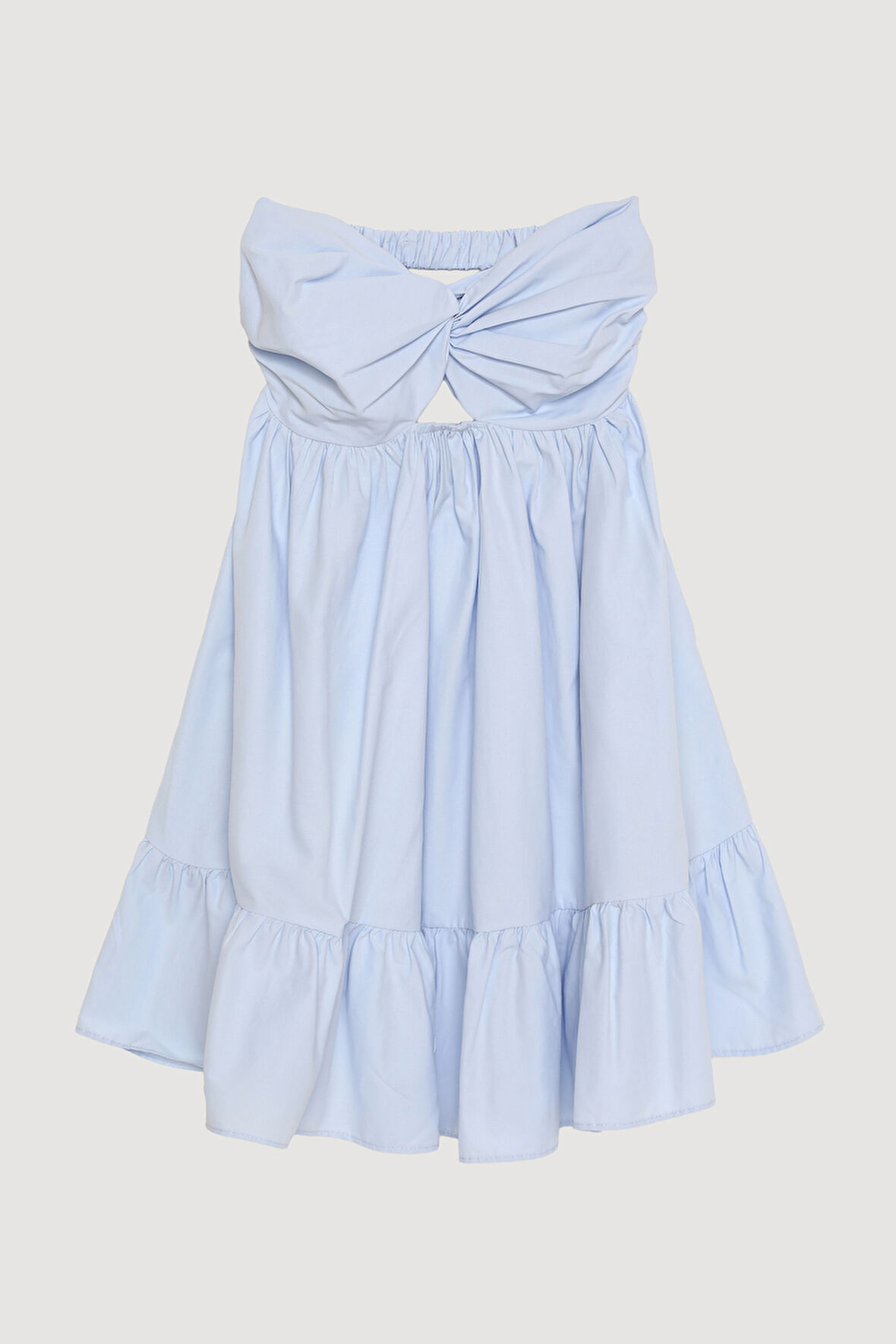 Önü Düğüm Detaylı Sırt Dekolteli Straplez Mini Elbise Mavi