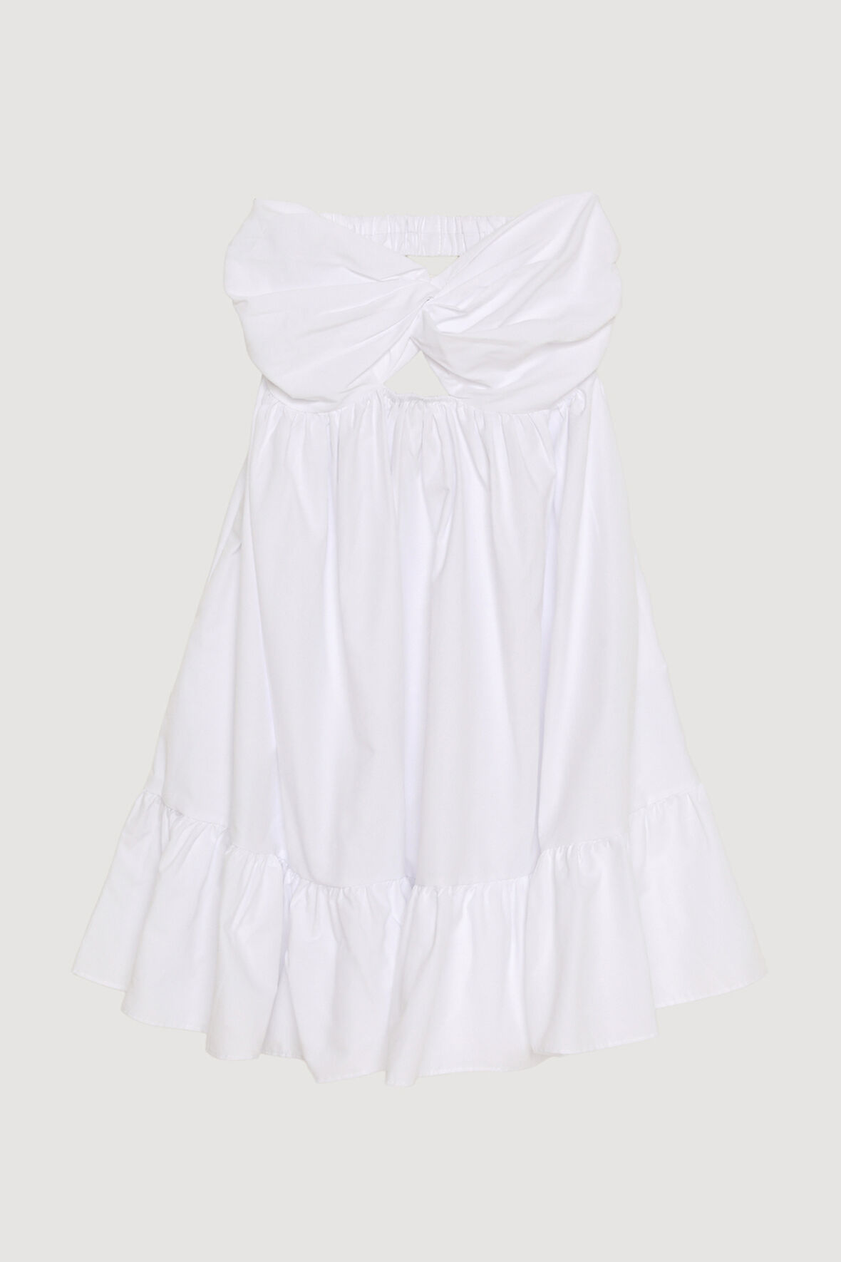 Önü Düğüm Detaylı Sırt Dekolteli Straplez Mini Elbise Beyaz