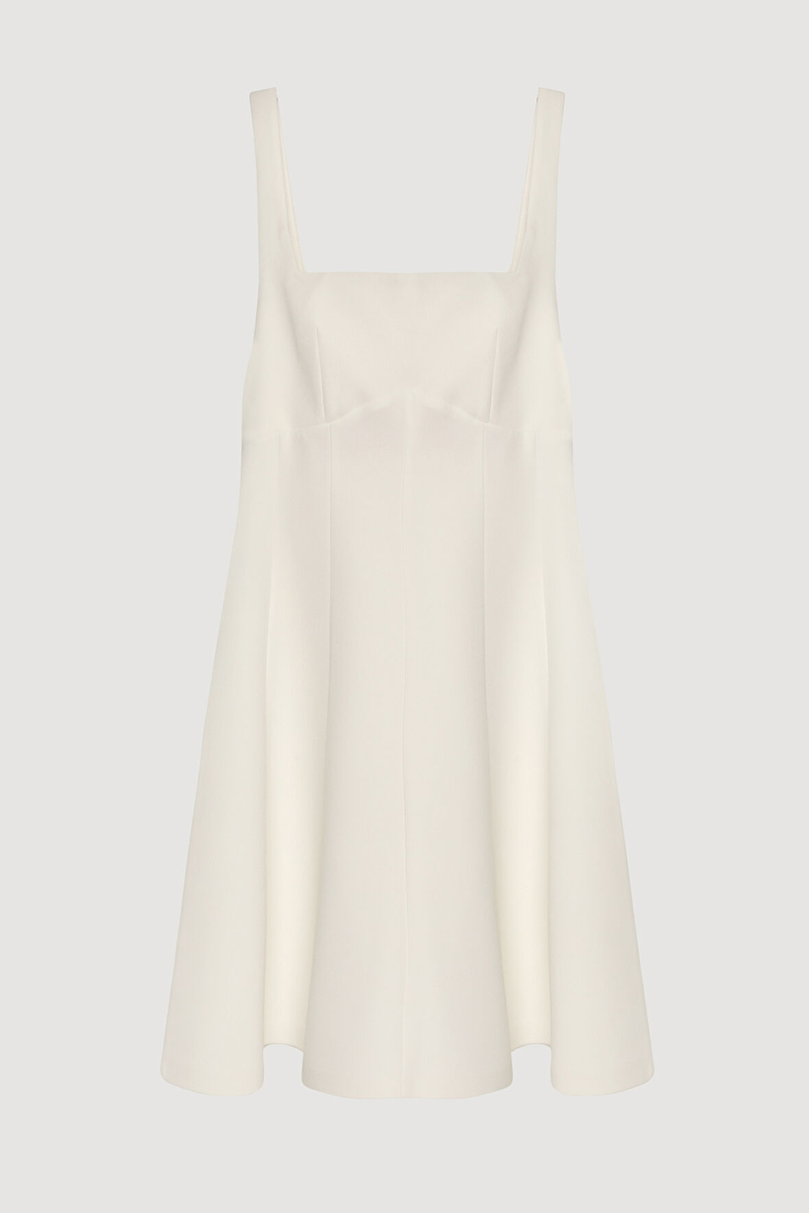 Sırtı Kurdele Detaylı Kare Yaka Mini Elbise Ekru