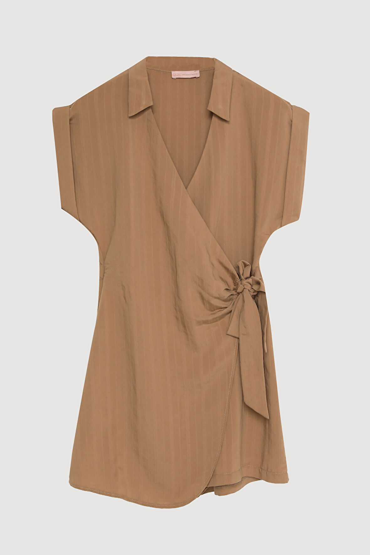 Kruvaze Yaka Beli Bağlamalı Şort Tulum Kahverengi