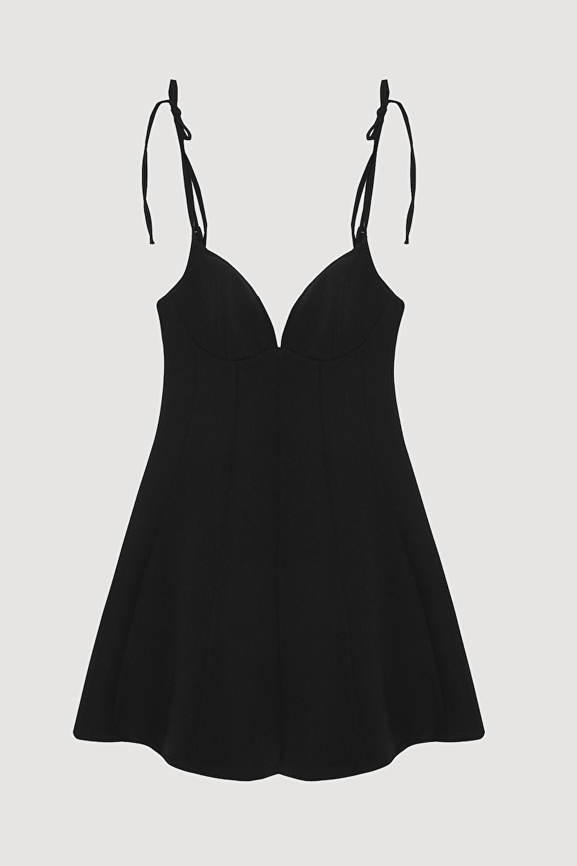 Kalp Yaka Bağlamalı İp Askılı Mini Elbise Siyah