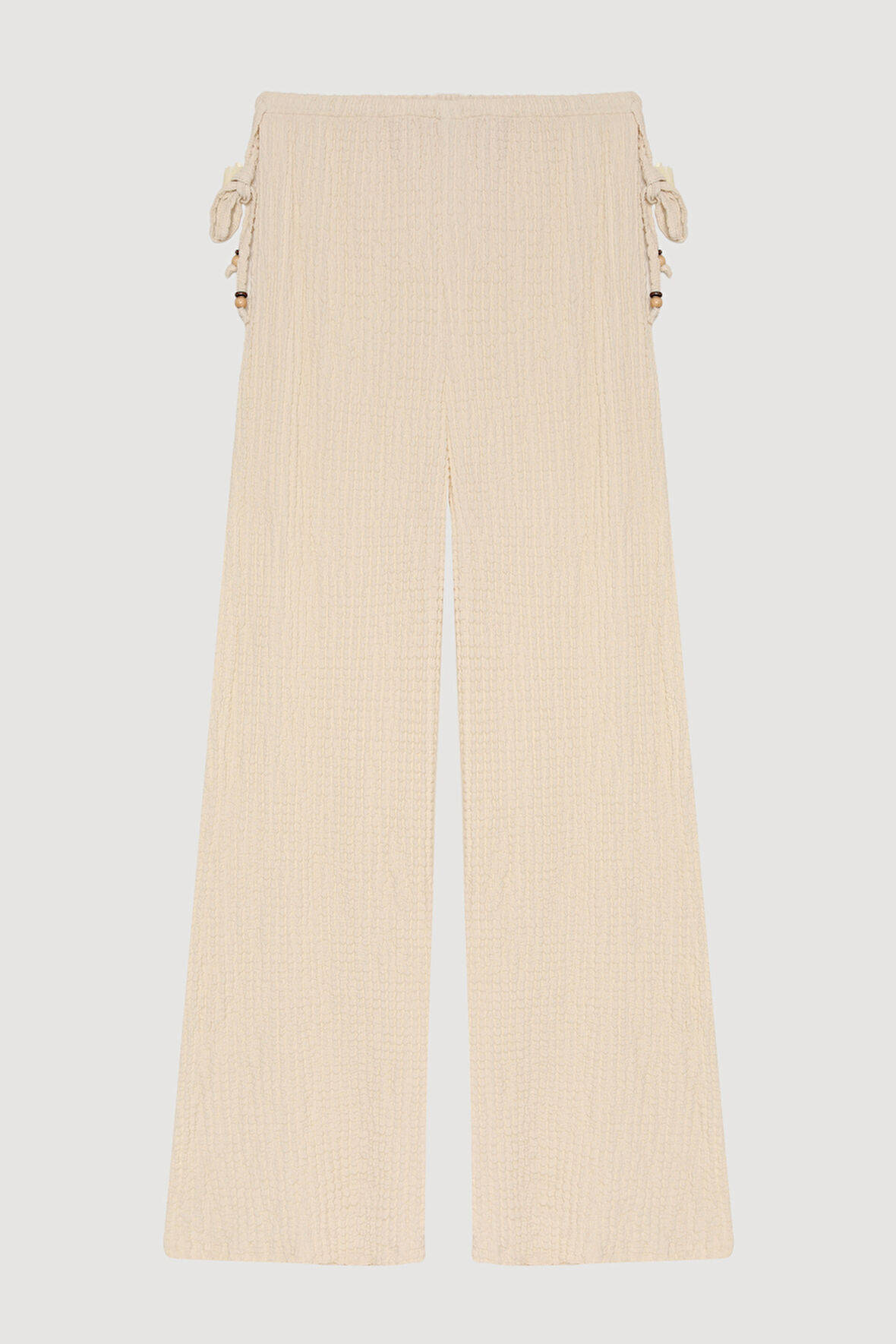 Yanları Boncuk Bağlamalı Gofre Pantolon Taş