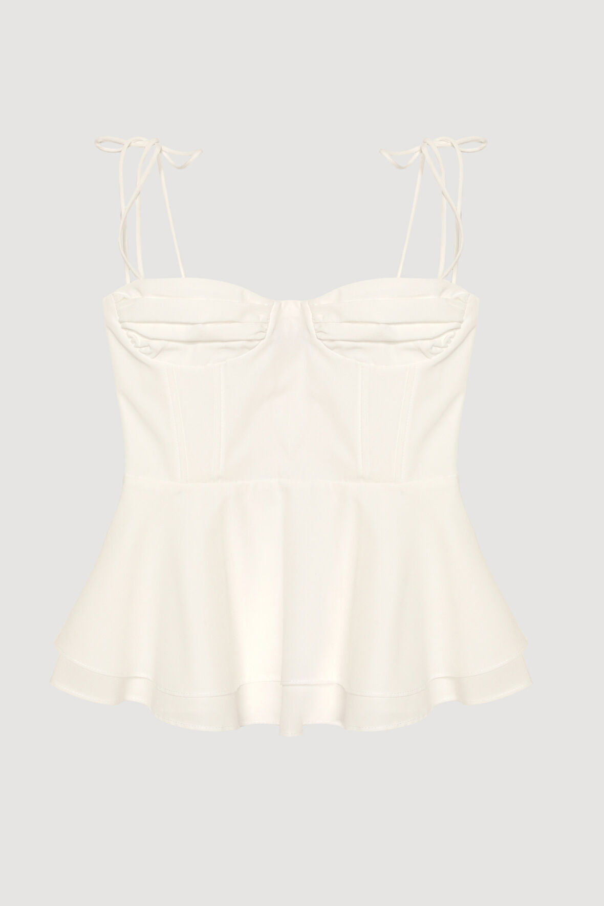 Balenli Bağlama İp Askılı Bluz Ekru