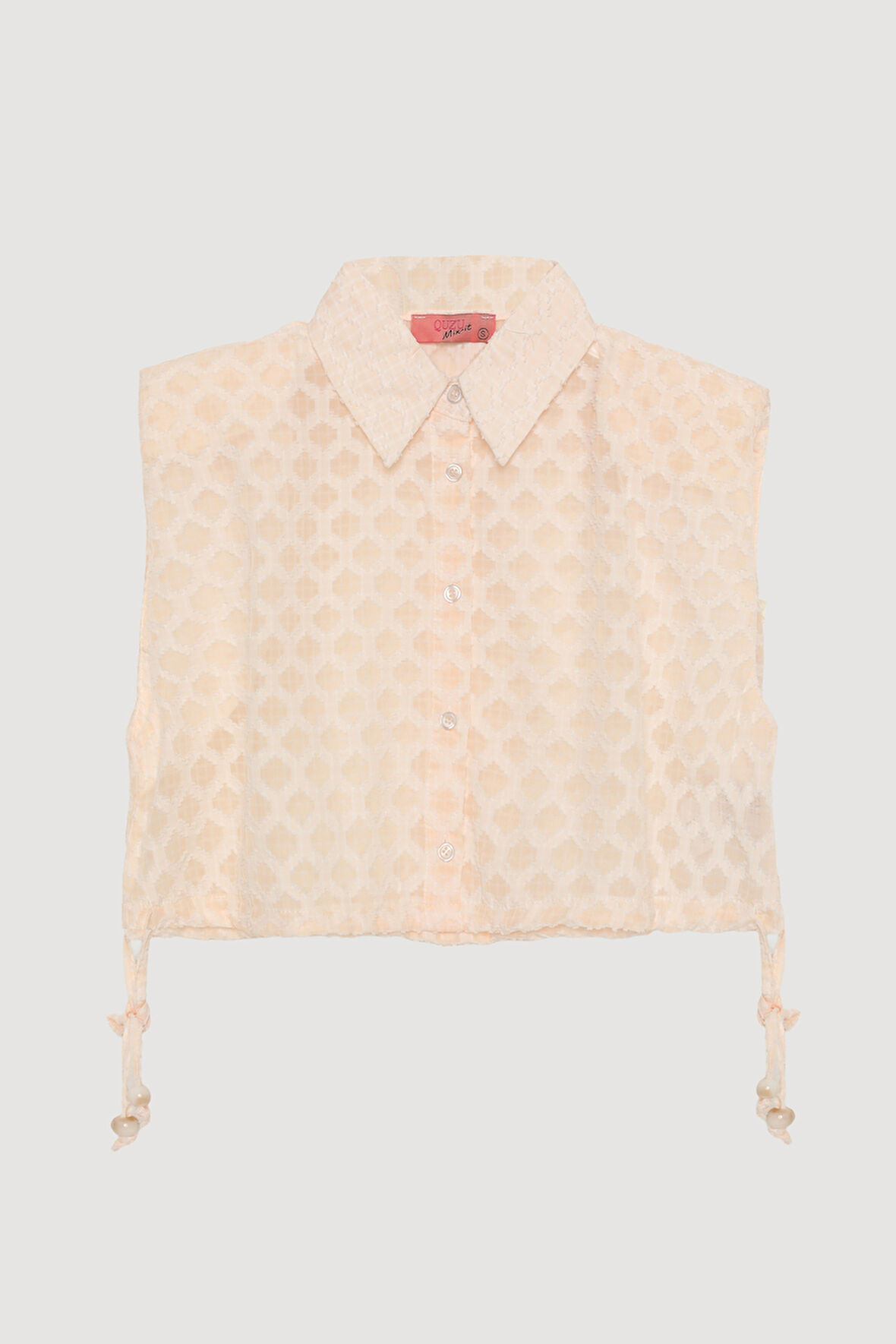 Düğmeli Dokulu Kolsuz Gömlek Ekru