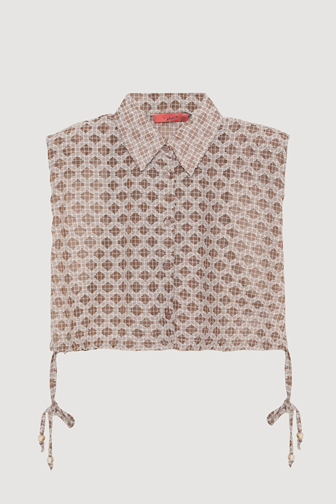 Düğmeli Dokulu Kolsuz Gömlek Kahverengi