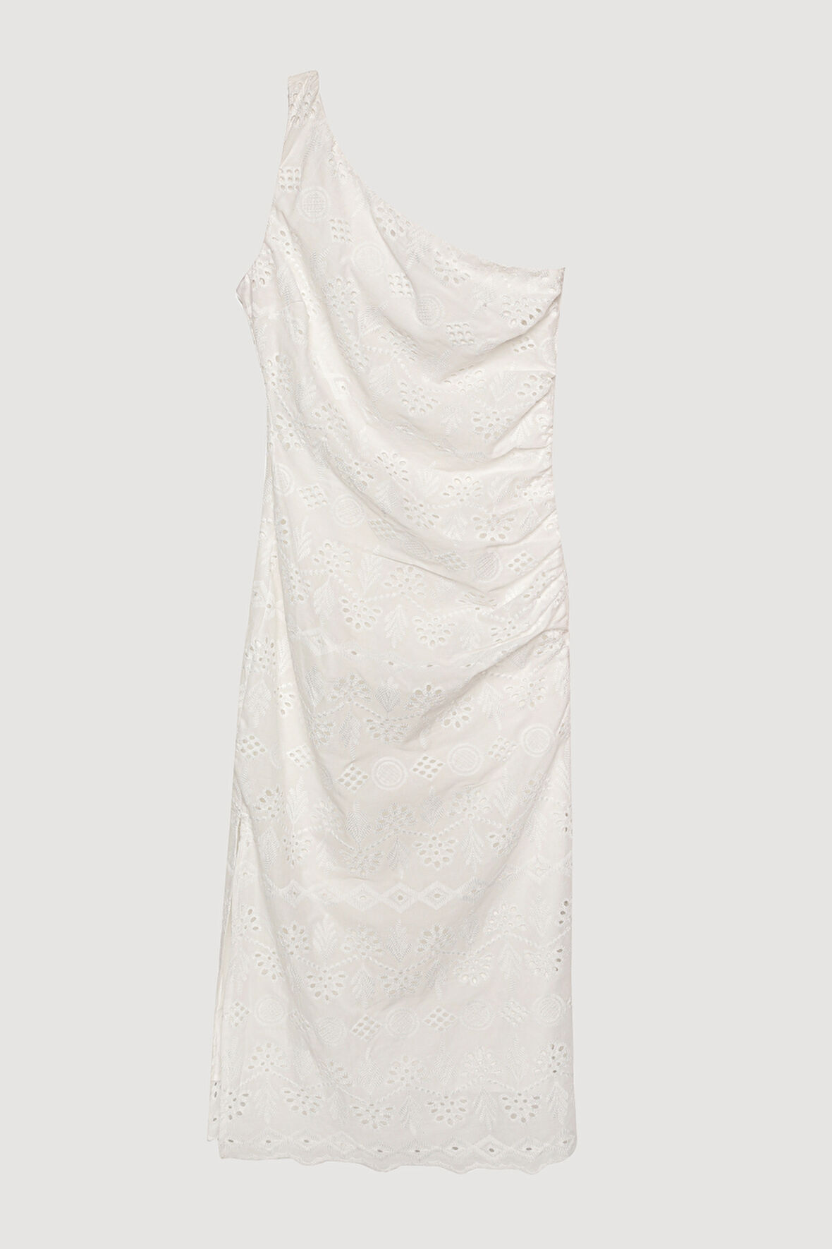 Fisto Detaylı Tek Omuz Midi Elbise Beyaz