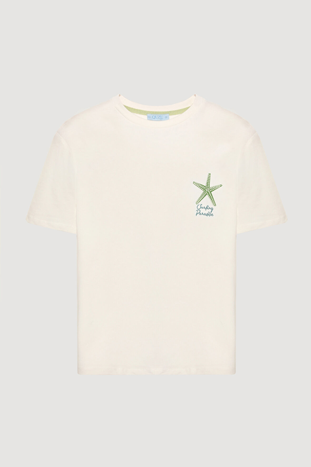 Deniz Yıldızı Sırtı Baskılı Tişört Ekru