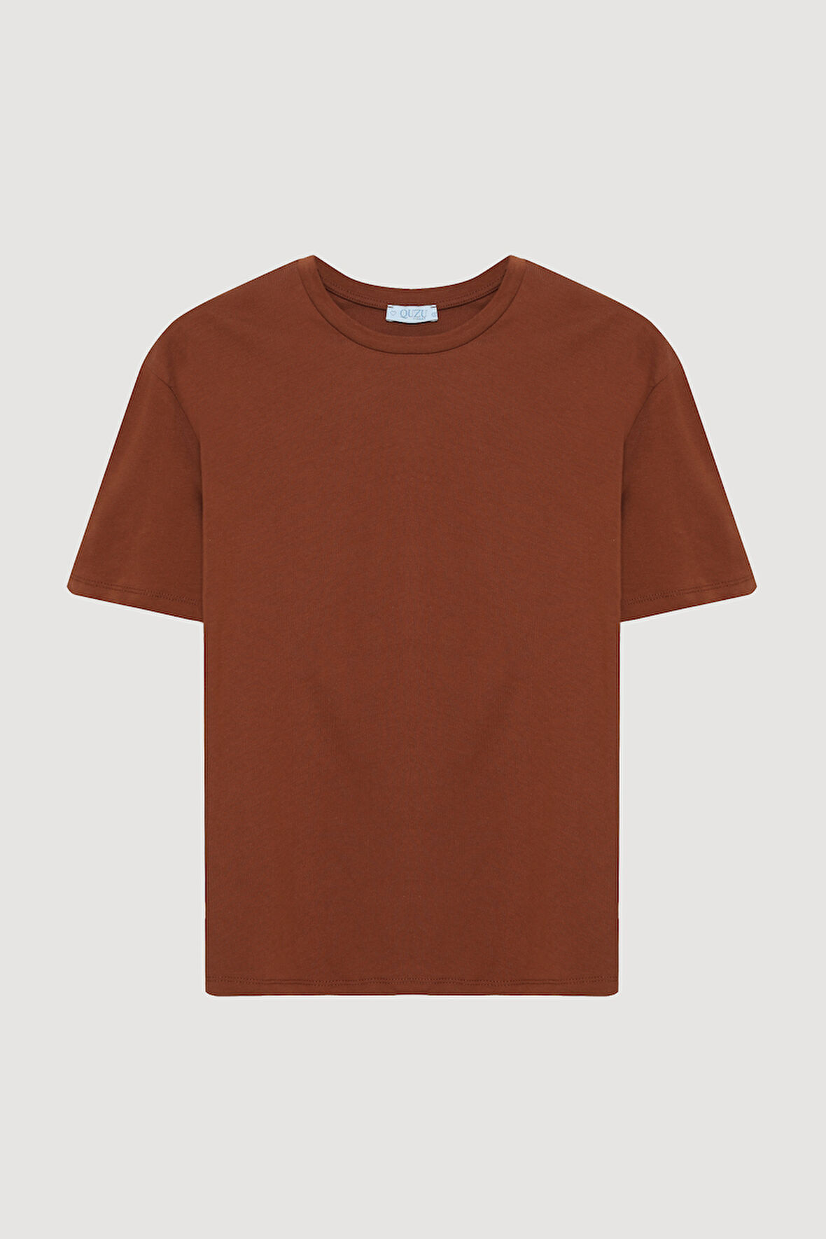 Bisiklet Yaka Oversize Basic Tişört Kahverengi