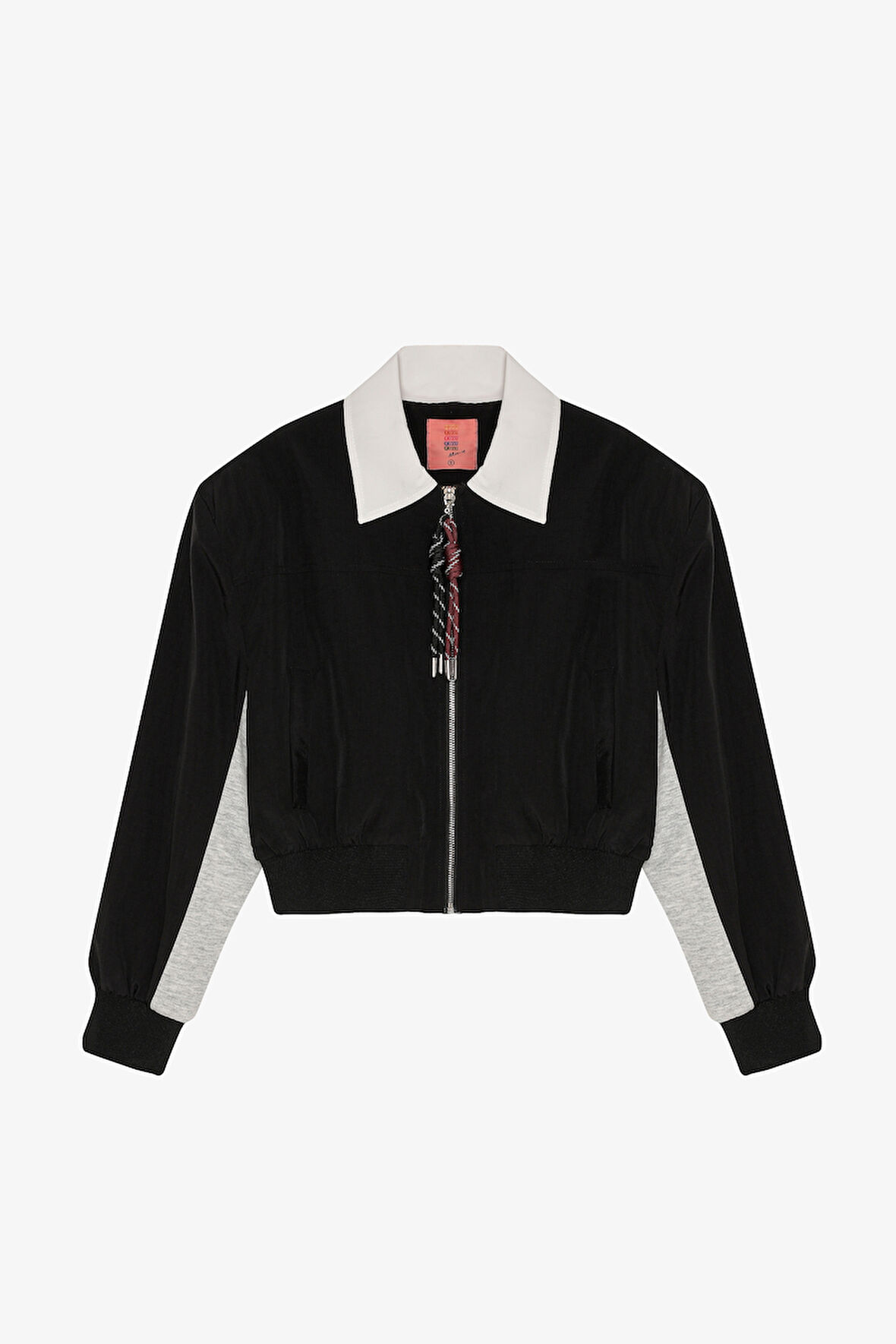 Renk Bloklu Sırtı Yazı Baskılı Bomber Ceket Siyah