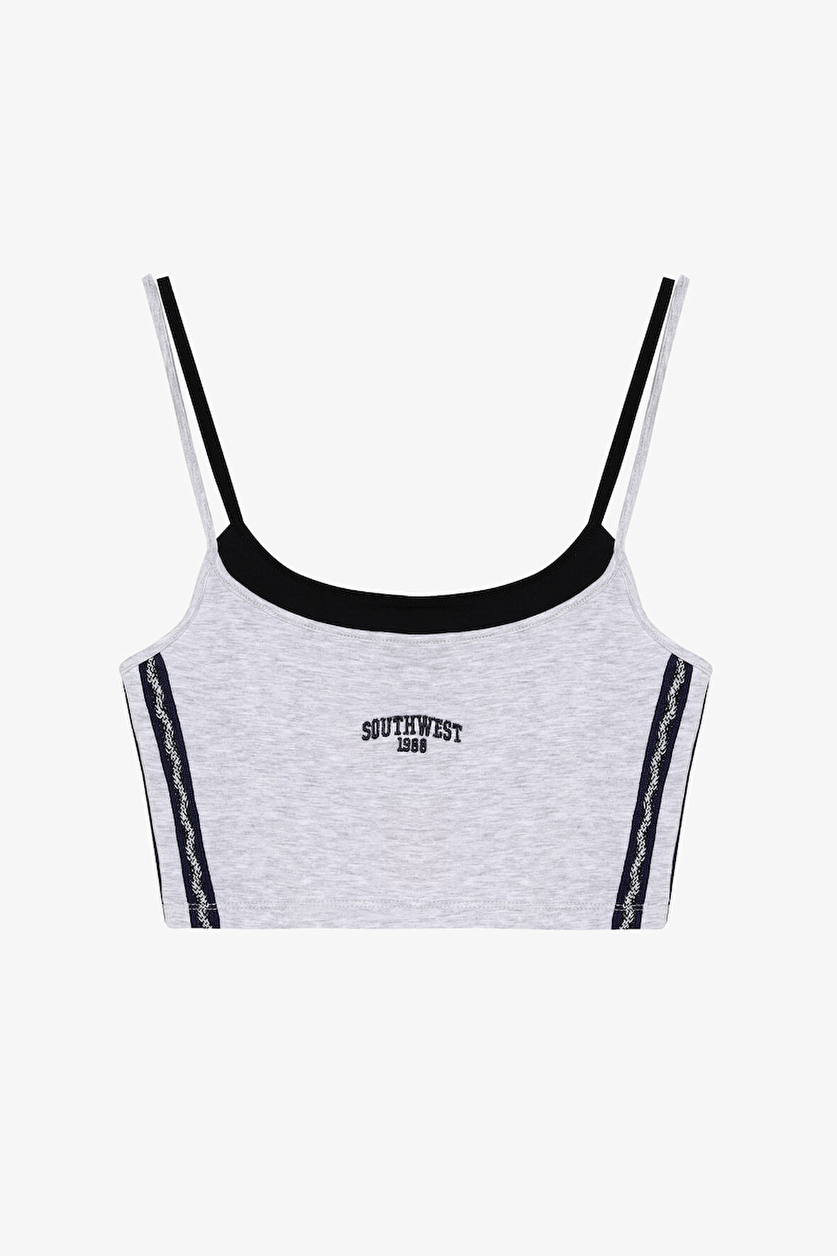 Çift Kat Görünümlü Yazı Nakışlı Crop Atlet Grimelanj